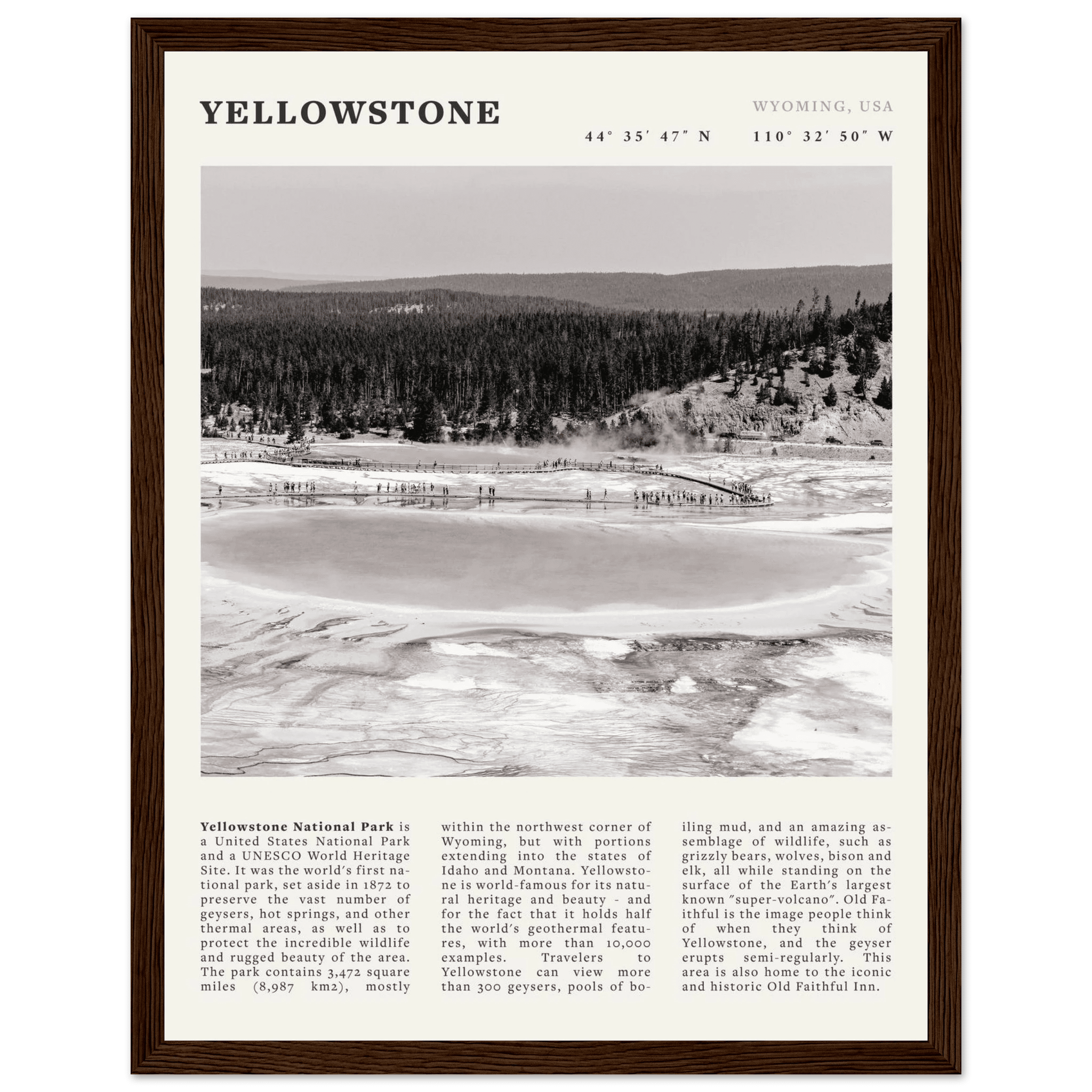 Yellowstone Poster | Black & White Grand Prismatic Spring Wall Art | WY Print - Evergreen Posters