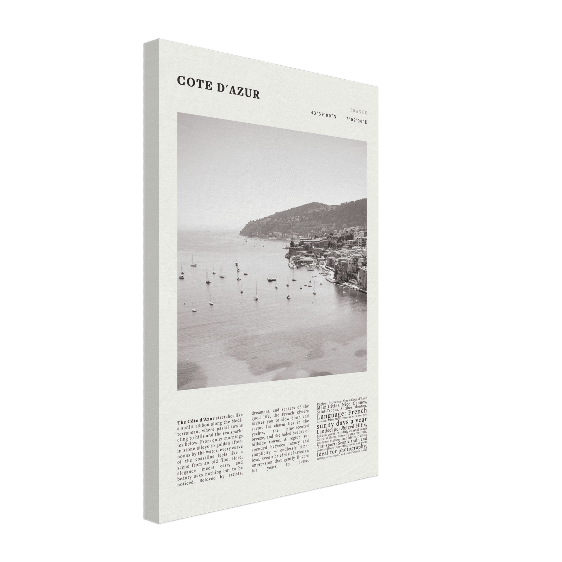 Côte d'Azur Poster Black and White – Vintage French Riviera Coast Print (Digital & Printed Options) - Evergreen Posters
