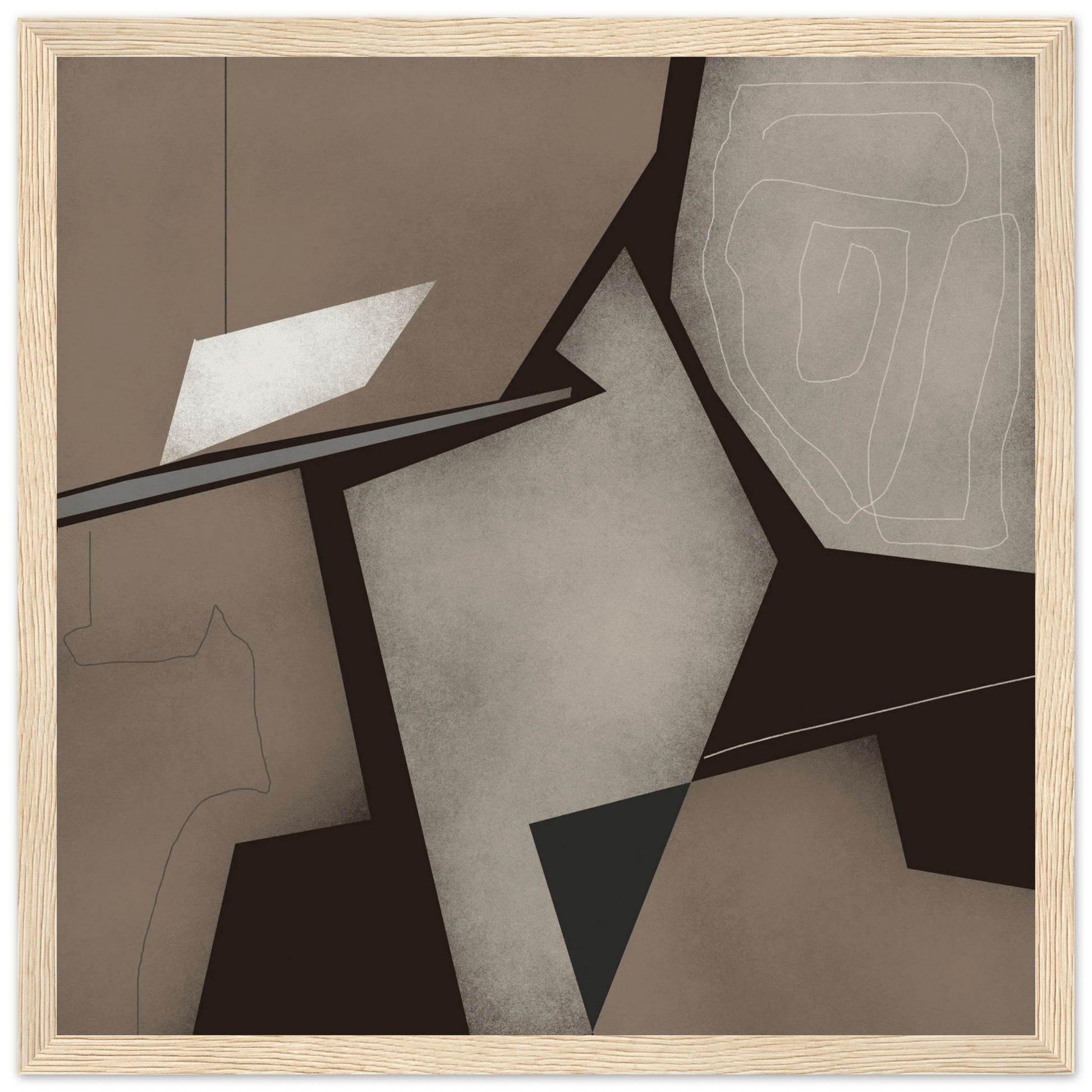 Taupe & Black Geometric Abstract Poster | Modern Square Wall Art | Neutral Decor Print - Evergreen Posters
