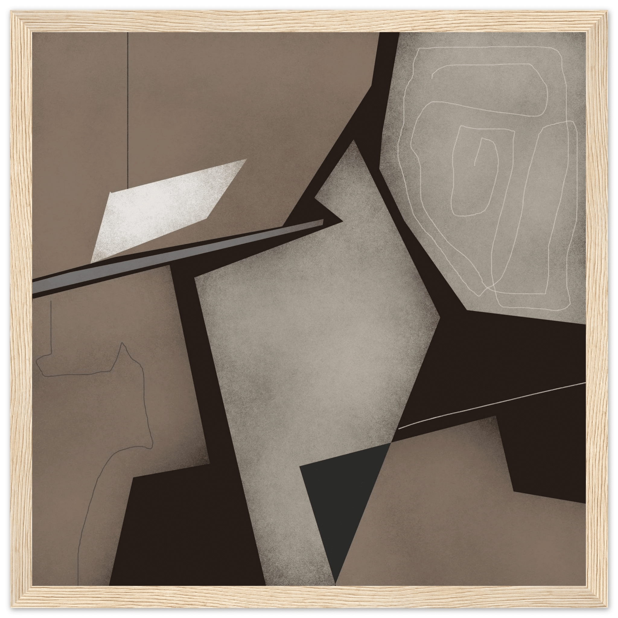 Taupe & Black Geometric Abstract Poster | Modern Square Wall Art | Neutral Decor Print - Evergreen Posters