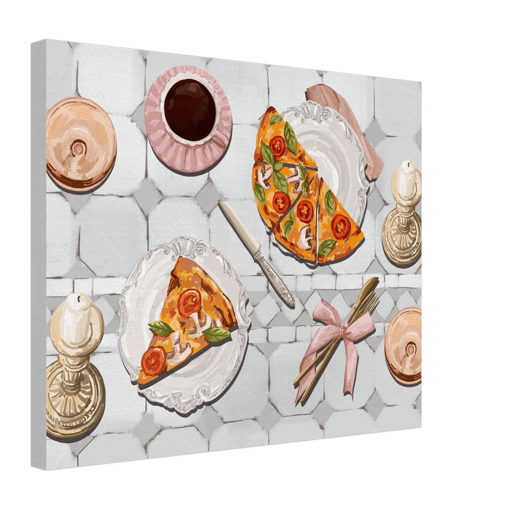 Pizza & Tea Kitchen Poster | Horizontal Food Wall Art | Italian Dining Room Print - Evergreen Posters