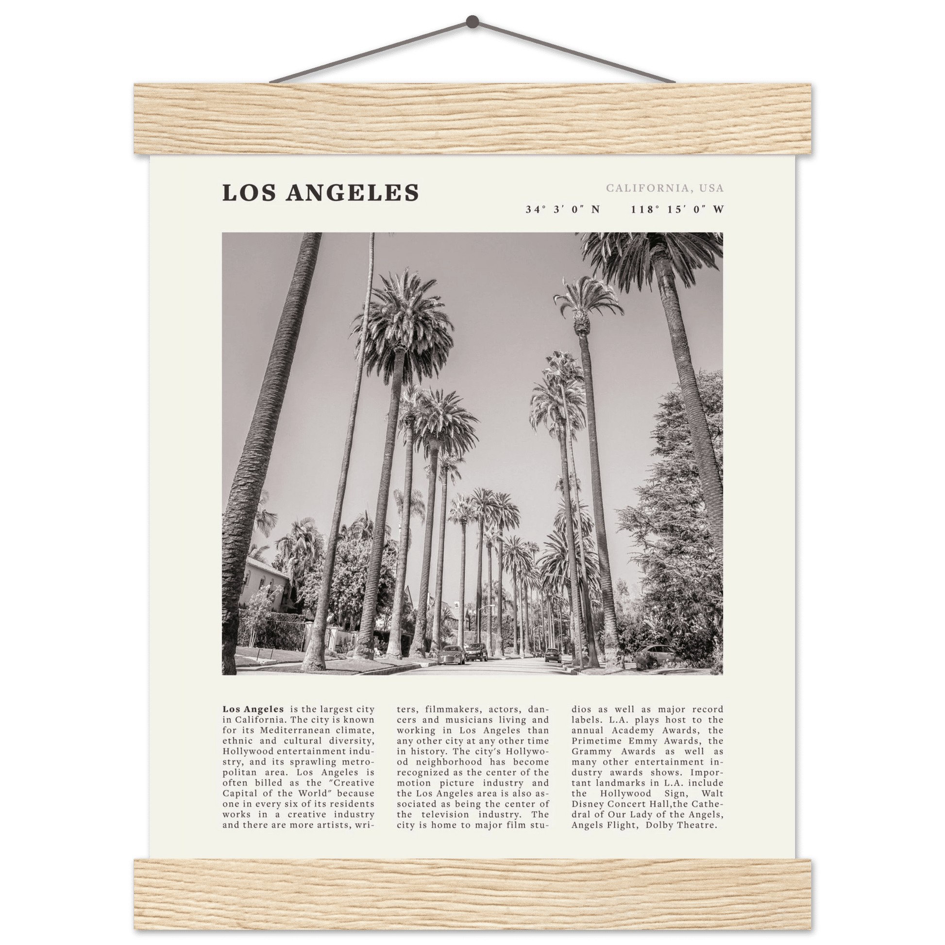 Los Angeles Poster | Black & White Palm Trees Wall Art | California Travel Print - Evergreen Posters