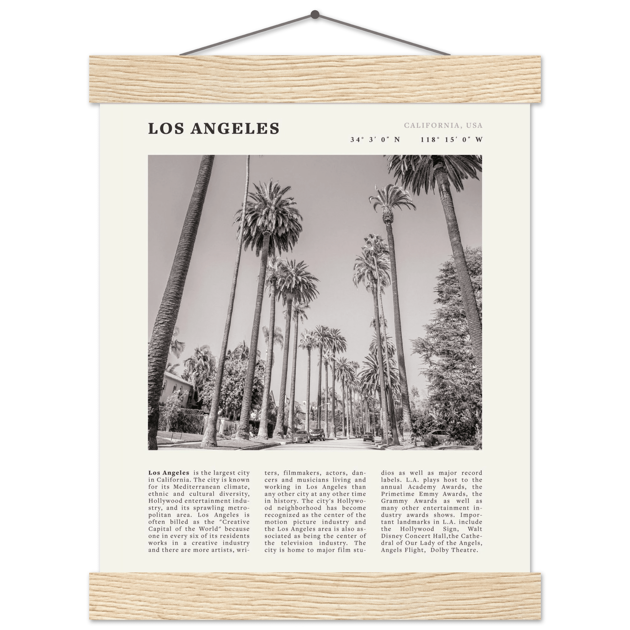 Los Angeles Poster | Black & White Palm Trees Wall Art | California Travel Print - Evergreen Posters