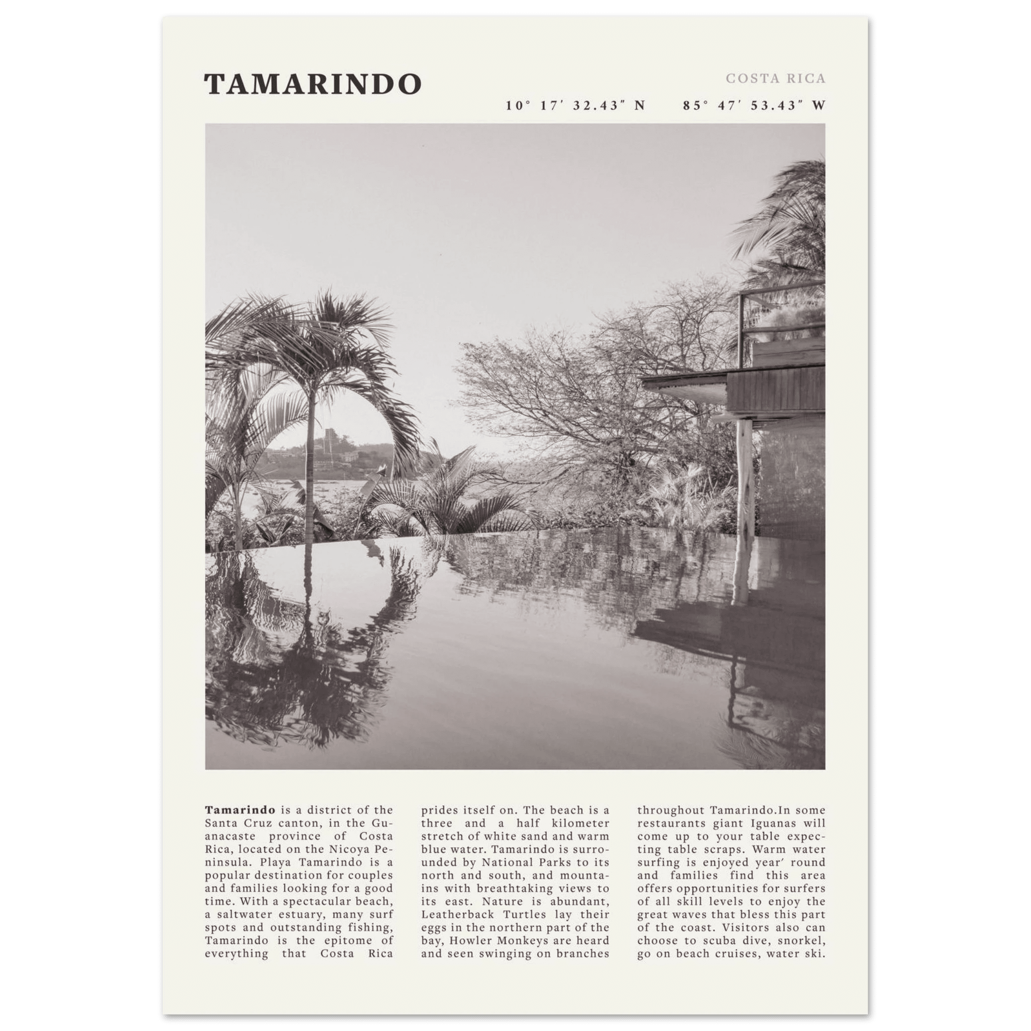 Tamarindo Poster | Black & White Costa Rica Beach Wall Art | Surf Travel Print - Evergreen Posters
