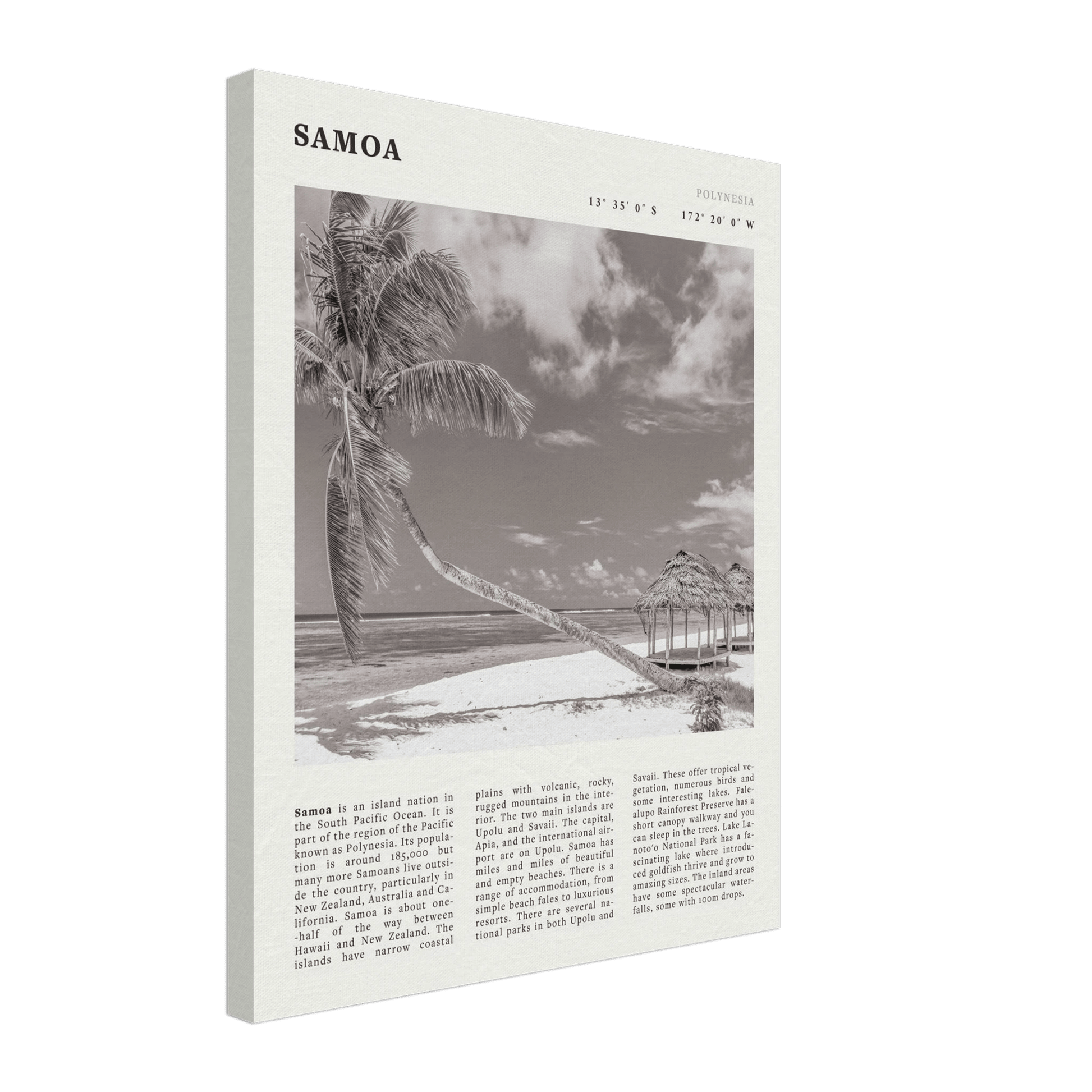 Samoa Poster | Black & White South Pacific Beach Wall Art | Polynesia Travel Print - Evergreen Posters