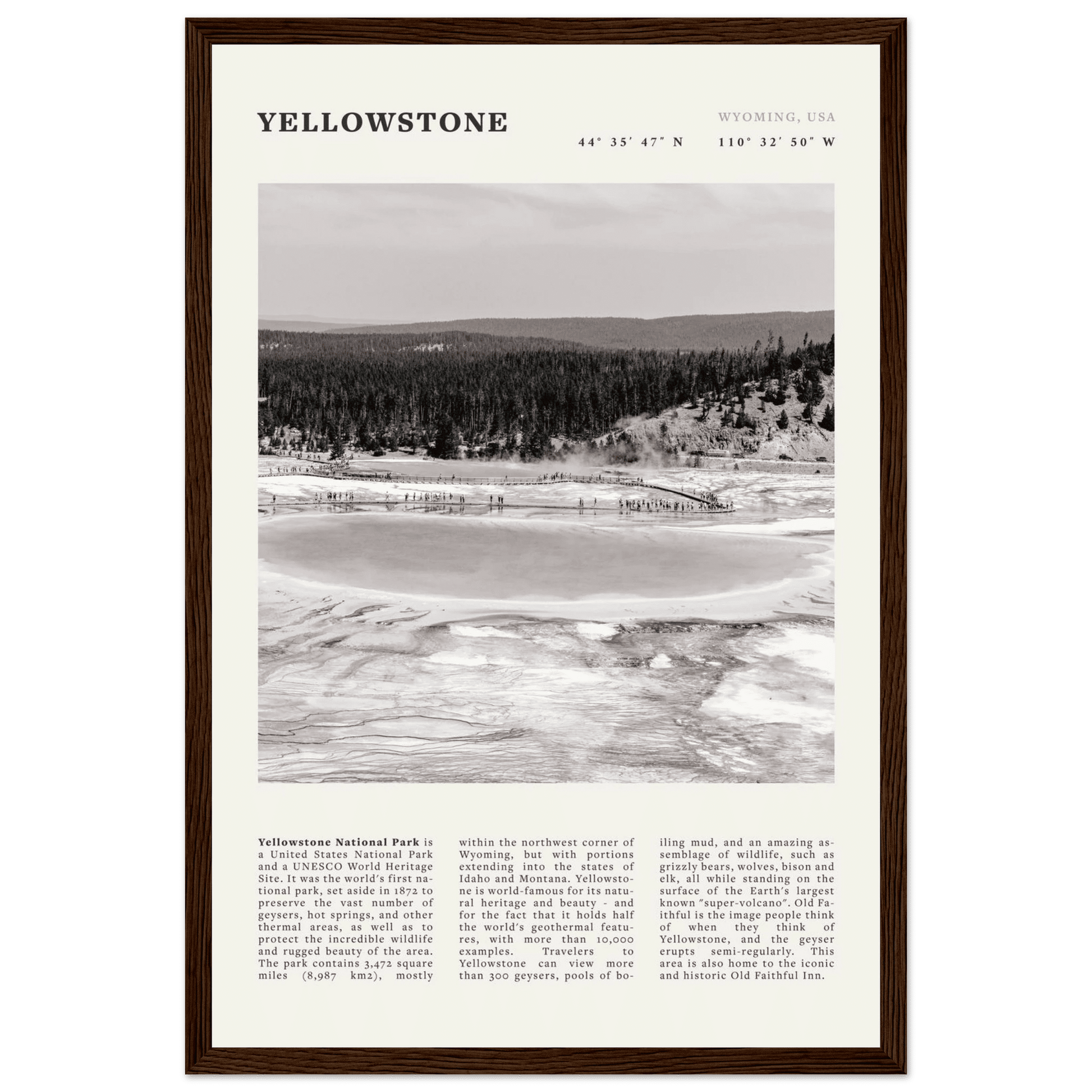 Yellowstone Poster | Black & White Grand Prismatic Spring Wall Art | WY Print - Evergreen Posters