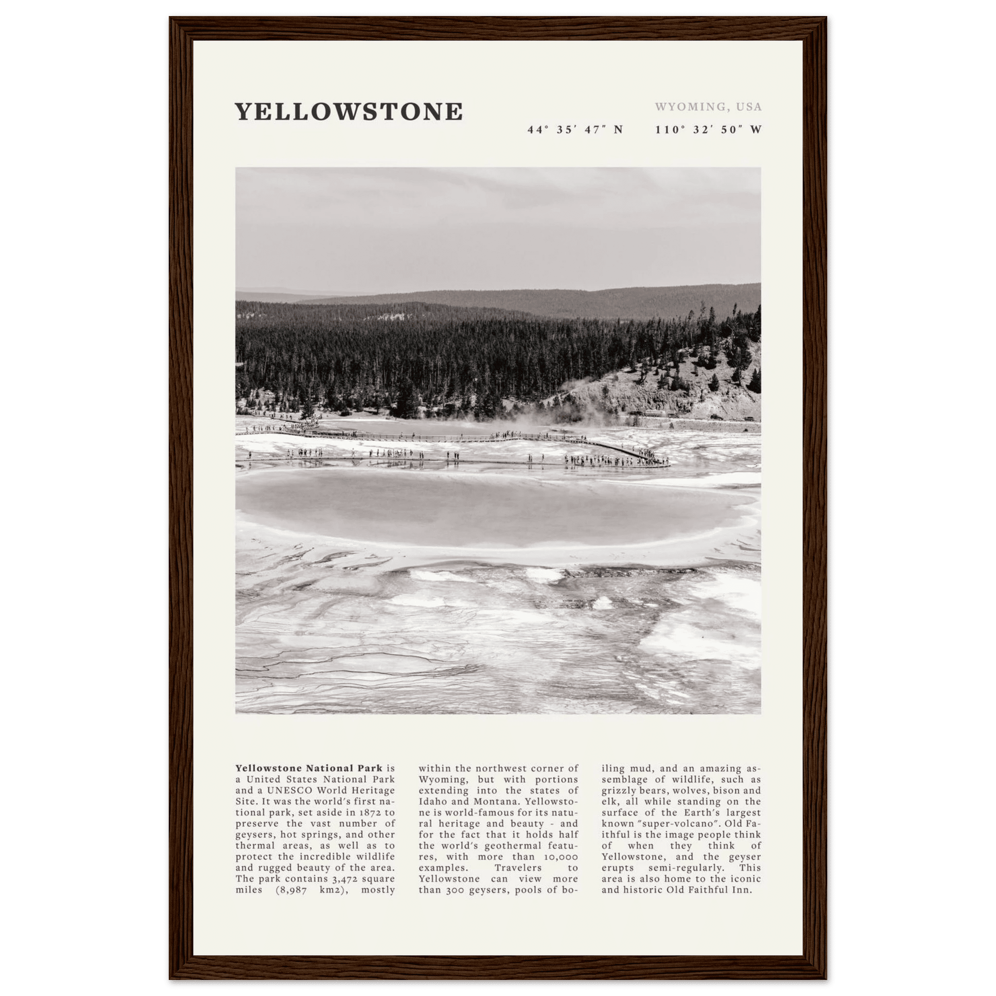 Yellowstone Poster | Black & White Grand Prismatic Spring Wall Art | WY Print - Evergreen Posters