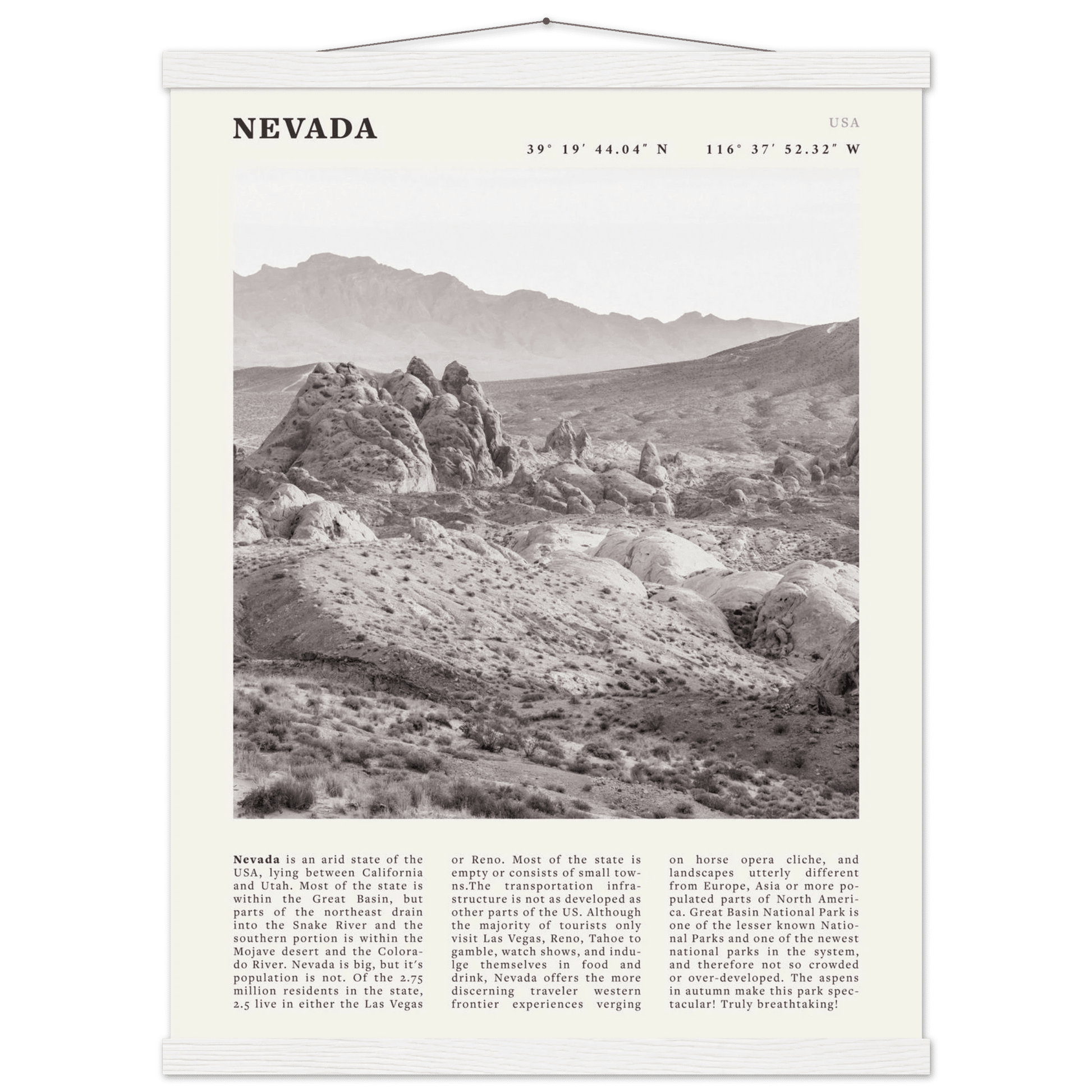 Nevada Poster | Black & White Desert Landscape Wall Art | USA Travel Print Decor - Evergreen Posters