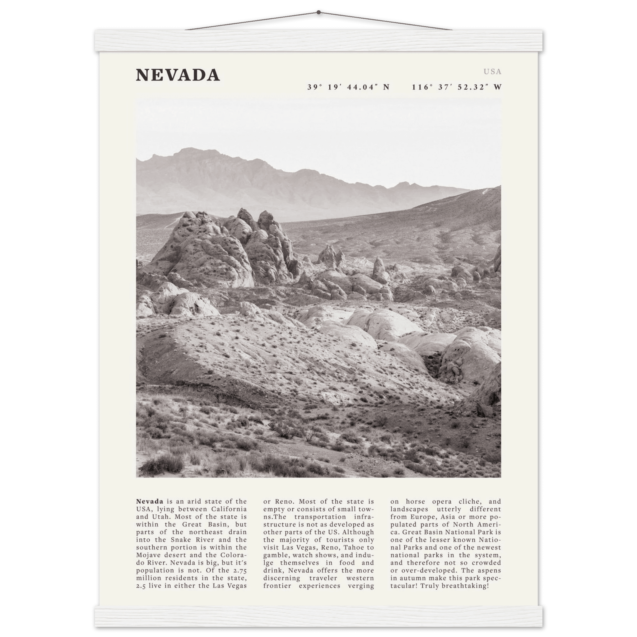 Nevada Poster | Black & White Desert Landscape Wall Art | USA Travel Print Decor - Evergreen Posters