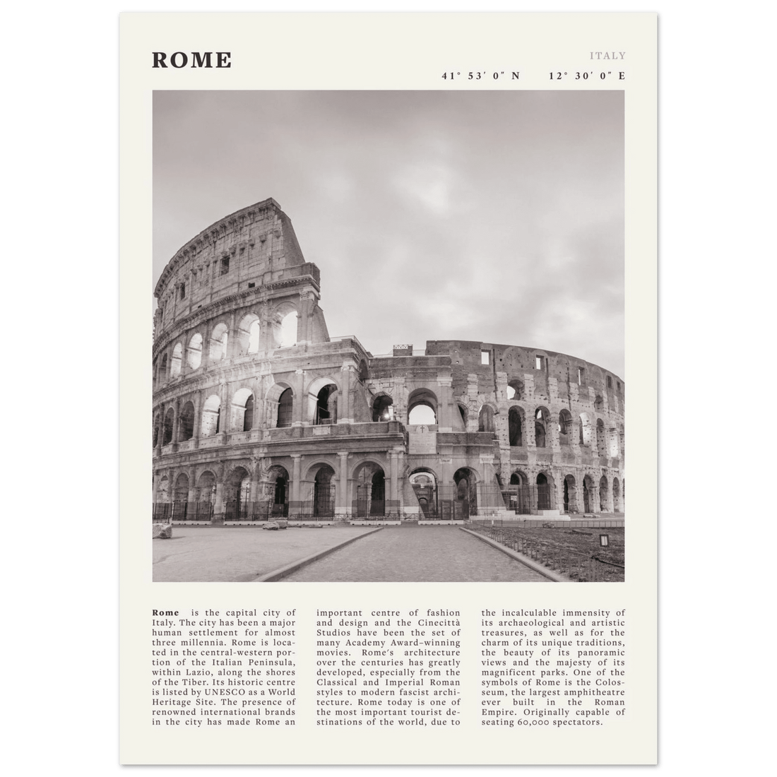 Rome Poster | Black & White Colosseum Wall Art | Italy Travel Print | Roman Decor - Evergreen Posters