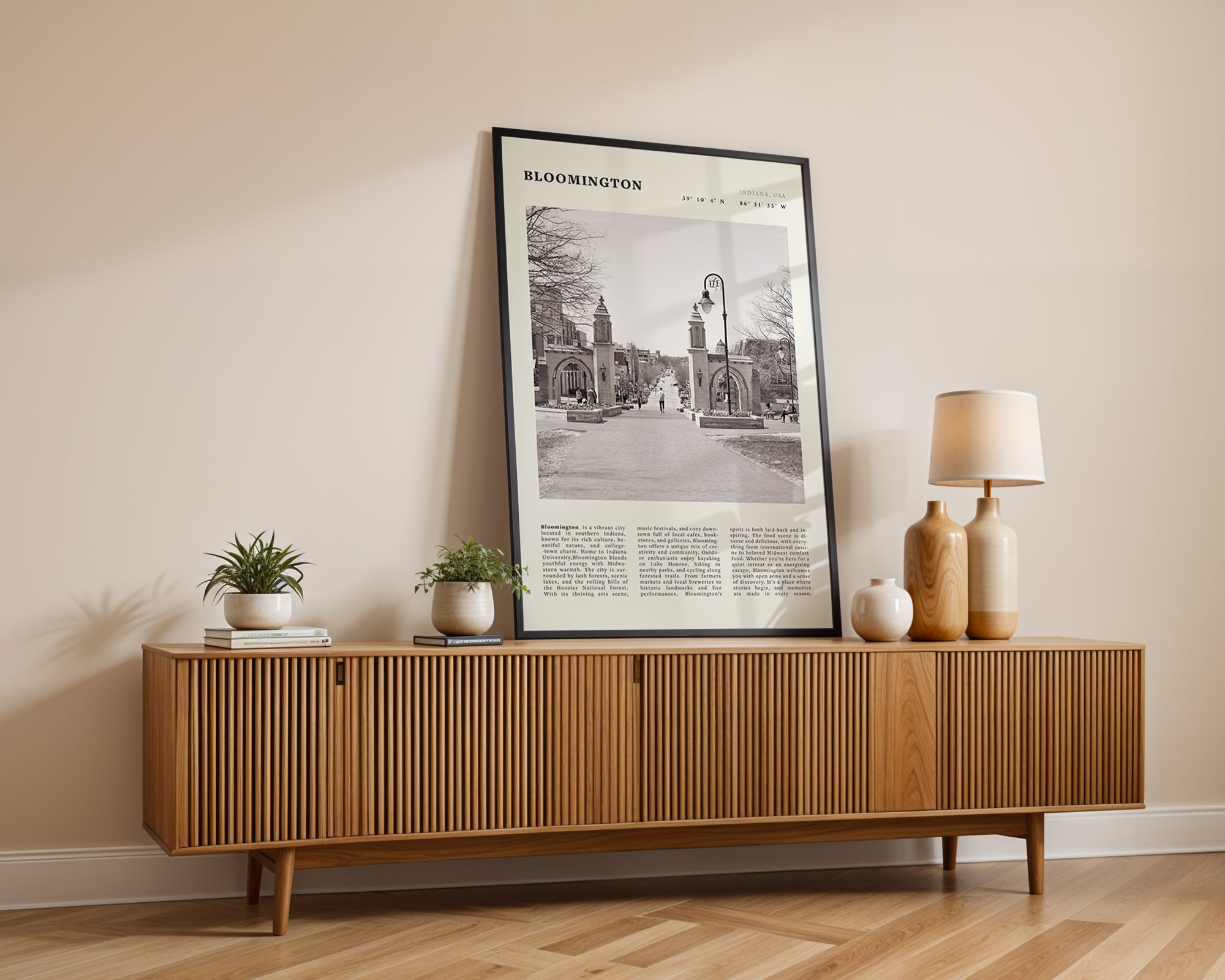 Bloomington Indiana Black and White Vintage Poster - Evergreen Posters