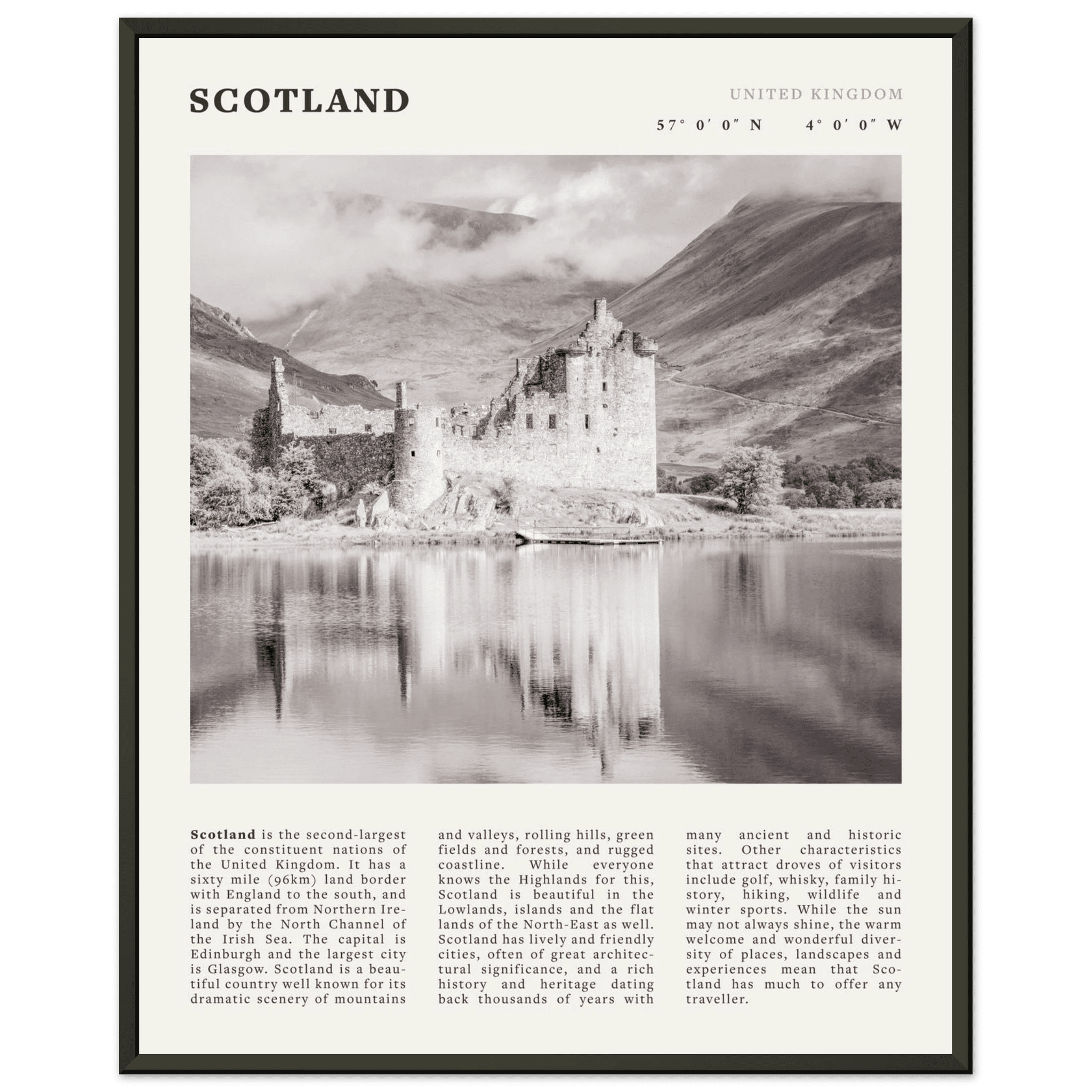 Scotland Poster | Black & White Highland Castle Wall Art | UK Travel Print Decor - Evergreen Posters