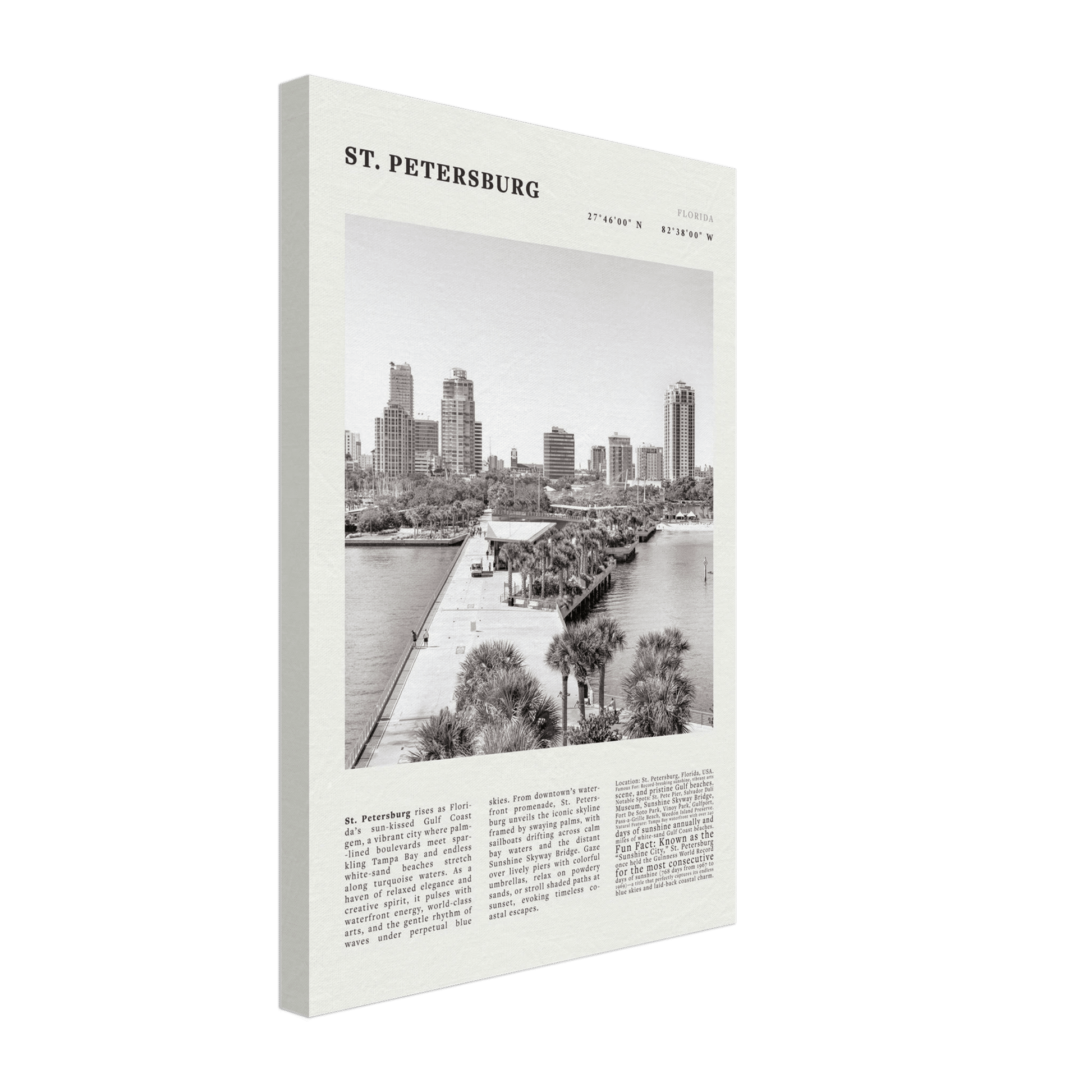 St. Petersburg Florida Poster Black and White – Vintage St Pete Skyline Print (Digital & Printed Options) - Evergreen Posters