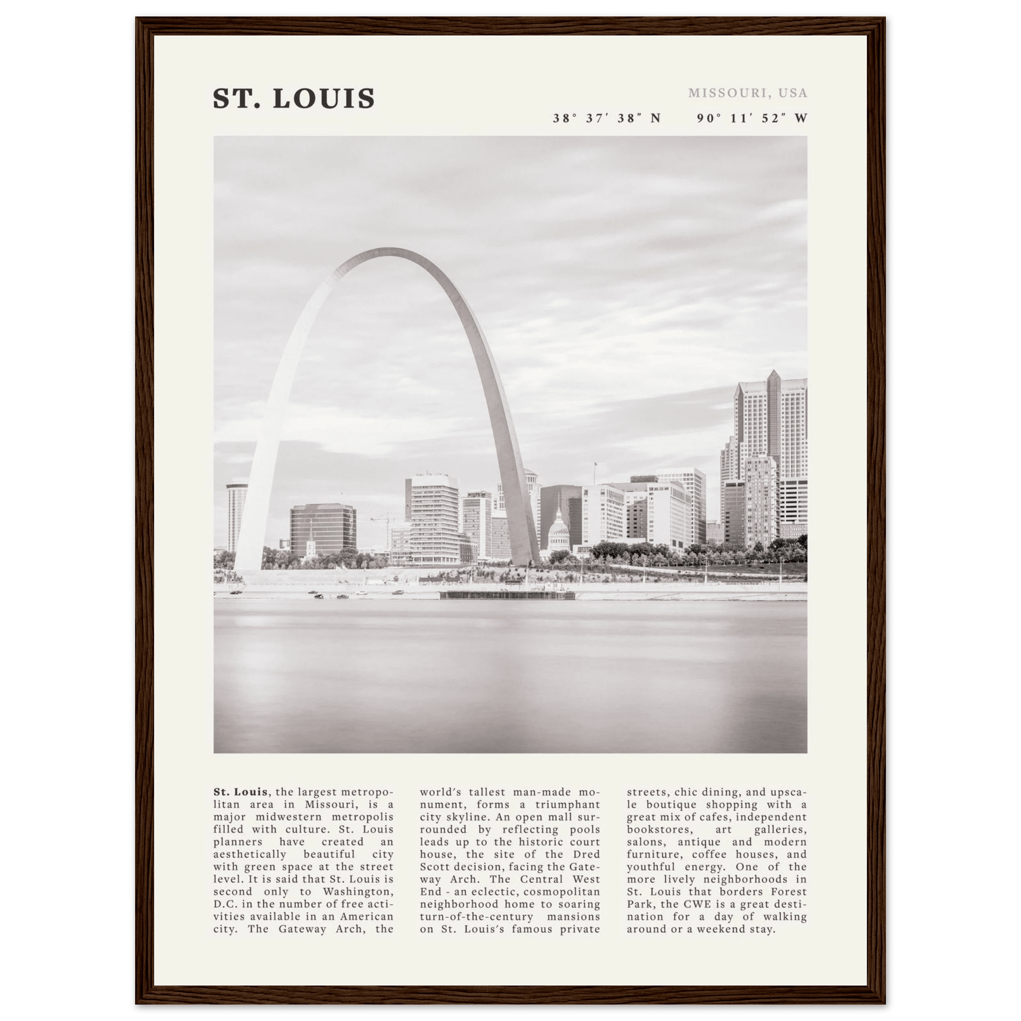 St. Louis Poster | Black & White Gateway Arch Wall Art | Missouri Travel Print - Evergreen Posters