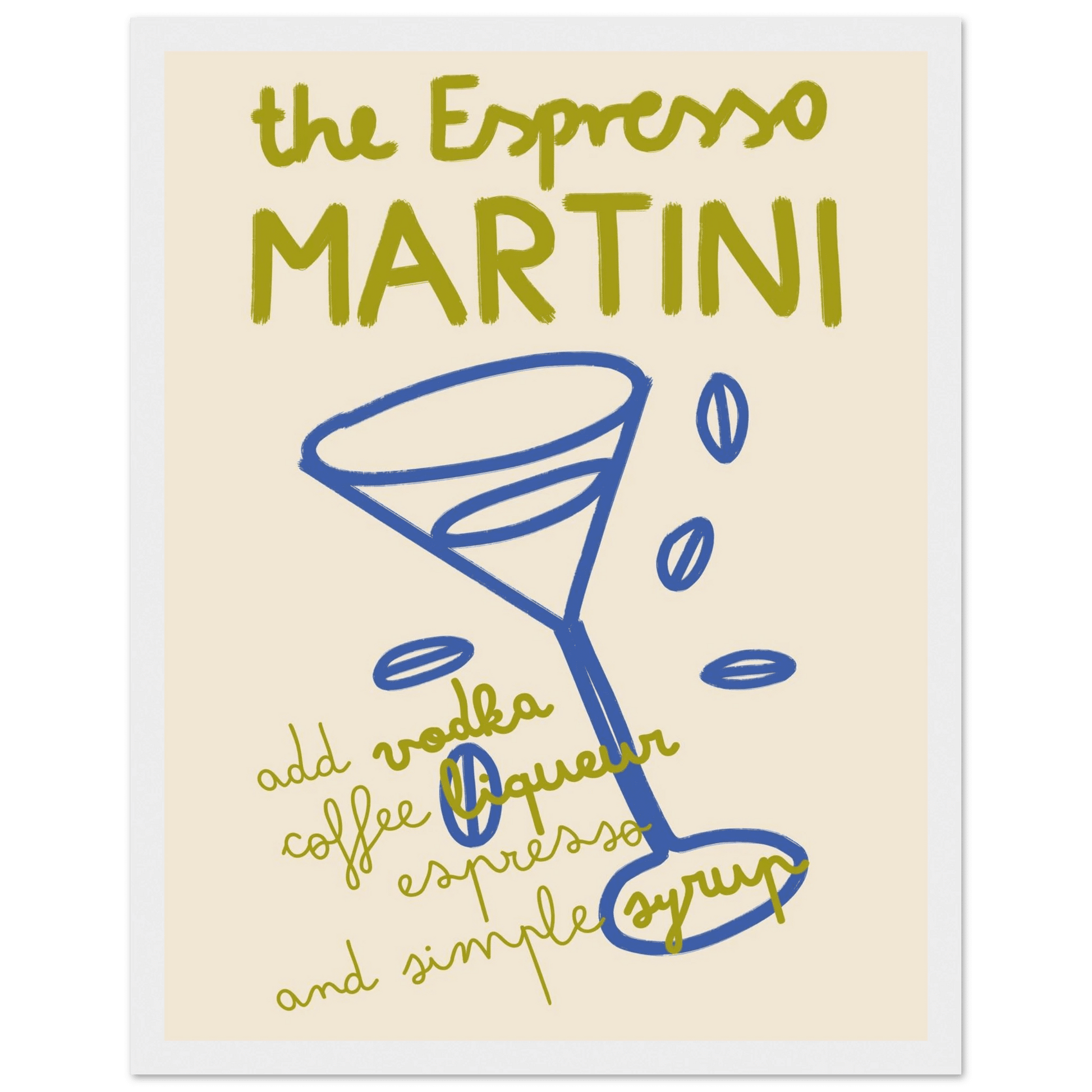 Espresso Martini Print | Cocktail Recipe Wall Art | Kitchen Bar Poster - Evergreen Posters