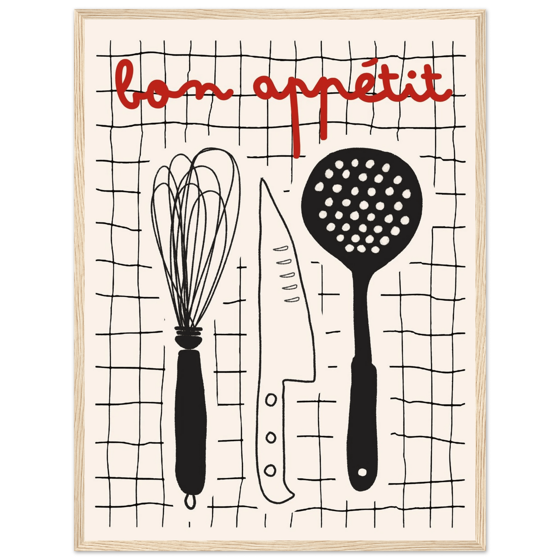 Bon Appétit French Kitchen Print | Bold Black Red Wall Art Poster - Evergreen Posters