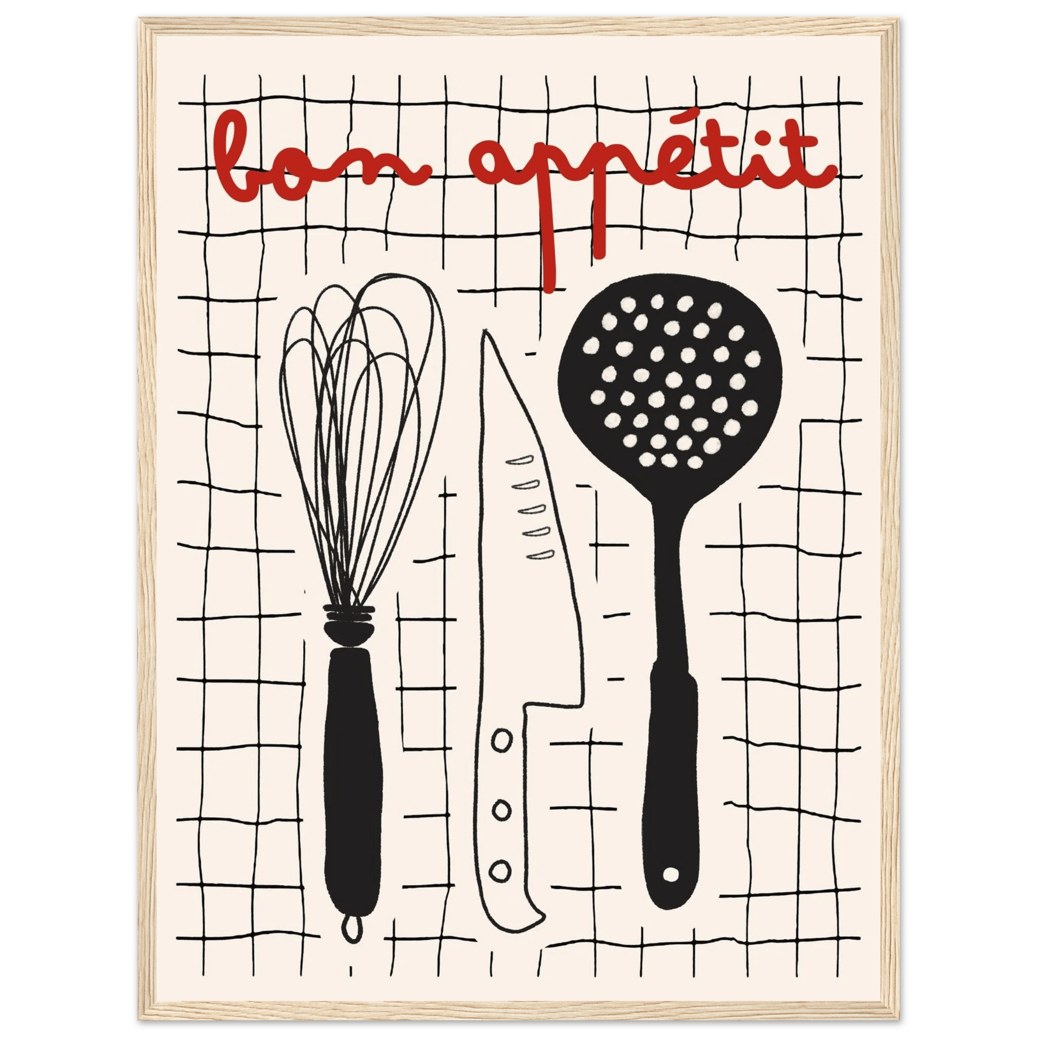 Bon Appétit French Kitchen Print | Bold Black Red Wall Art Poster - Evergreen Posters