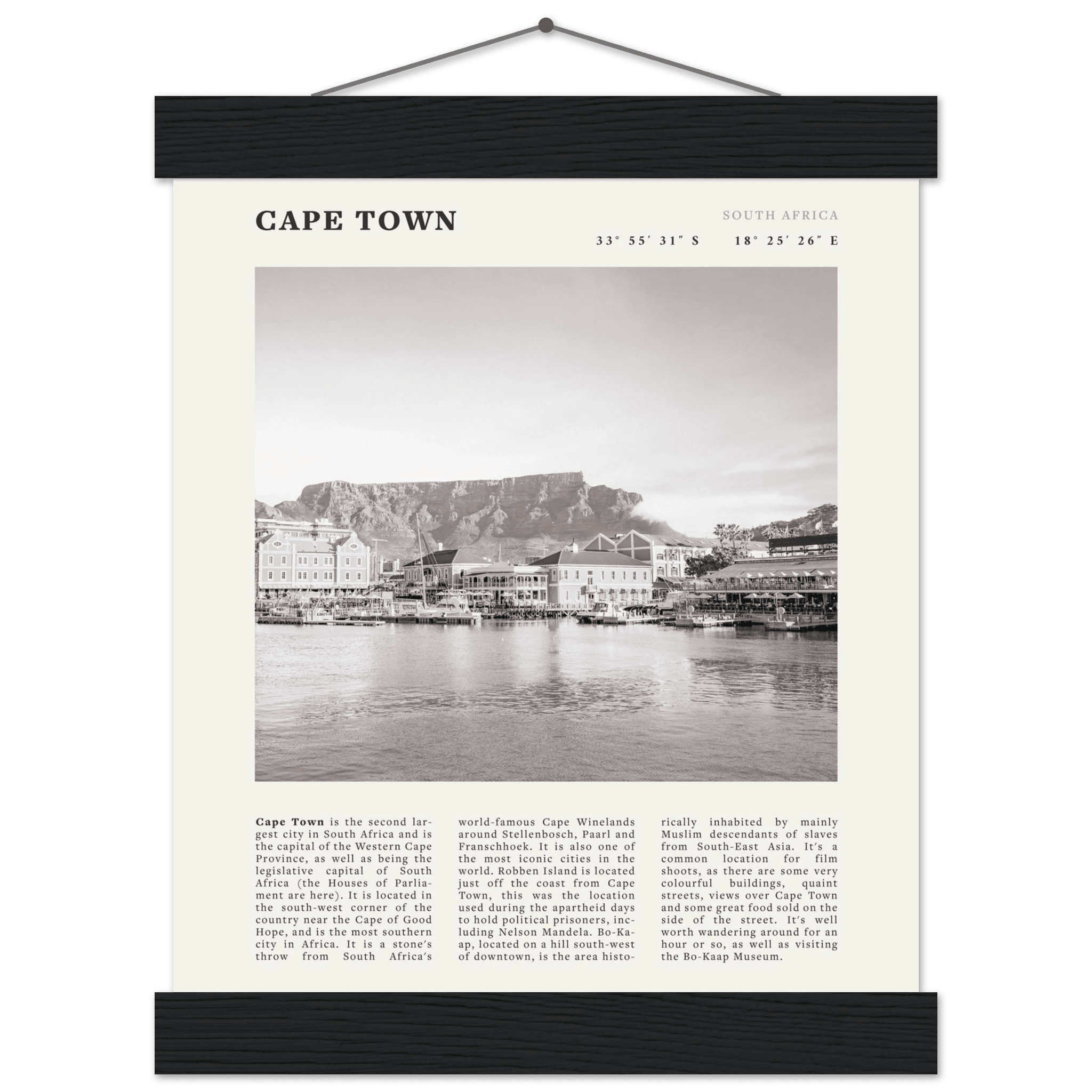 Cape Town Poster | Black & White Table Mountain Wall Art | South Africa Travel Print - Evergreen Posters