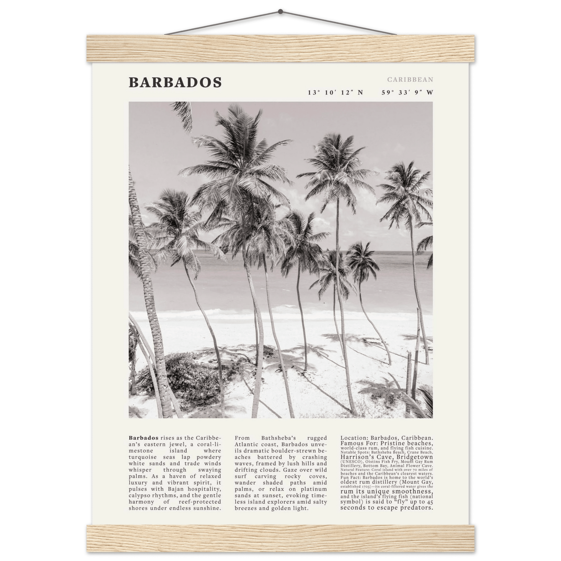 Barbados Poster Black and White – Vintage Caribbean Palm Beach Print (Digital & Printed Options) - Evergreen Posters