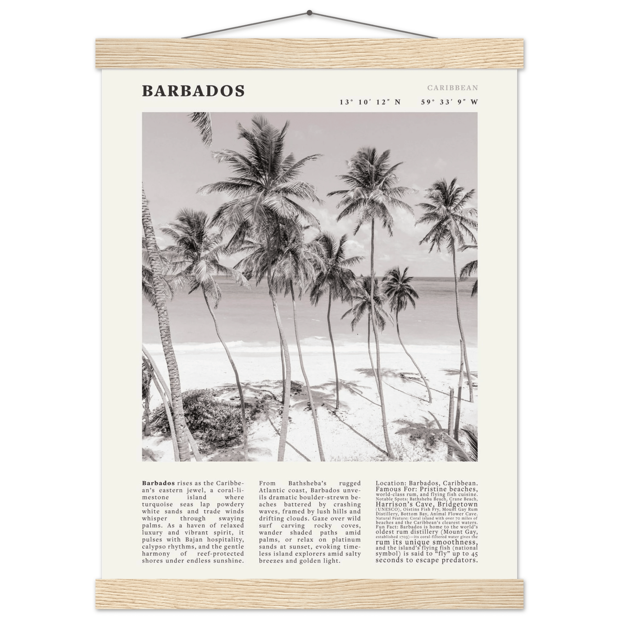 Barbados Poster Black and White – Vintage Caribbean Palm Beach Print (Digital & Printed Options) - Evergreen Posters