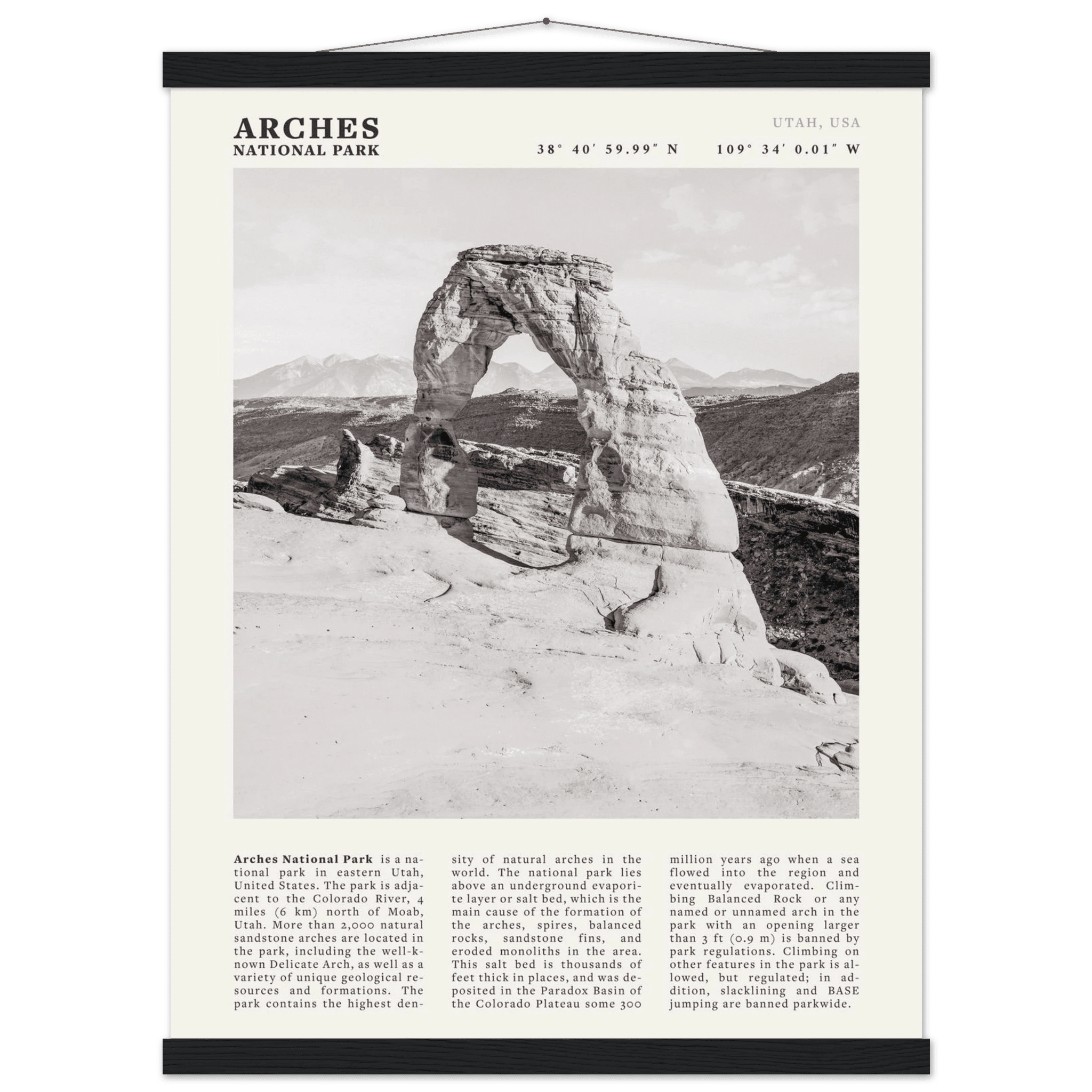Arches National Park Poster | Black & White Utah Wall Art | Delicate Arch Print - Evergreen Posters