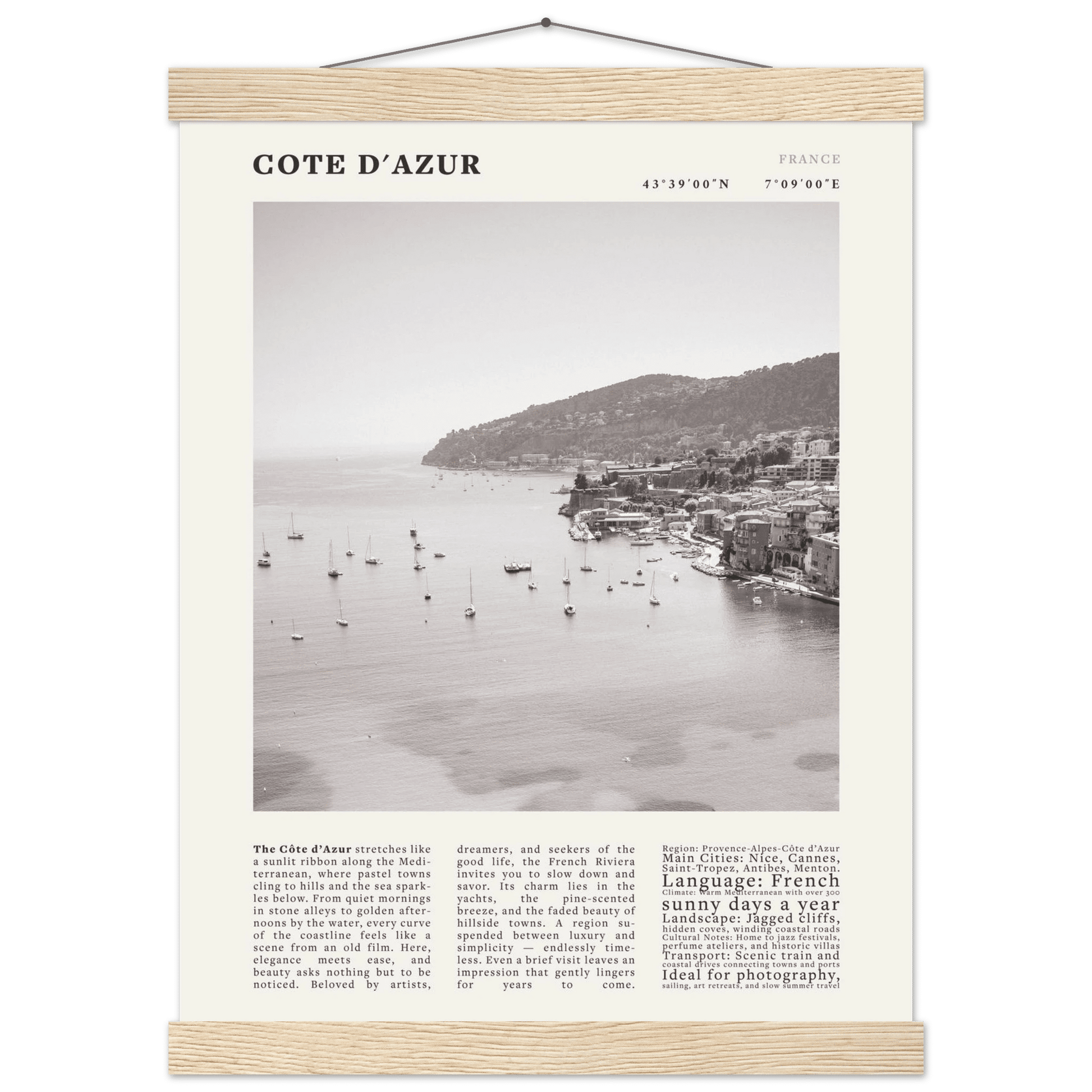 Côte d'Azur Poster Black and White – Vintage French Riviera Coast Print (Digital & Printed Options) - Evergreen Posters