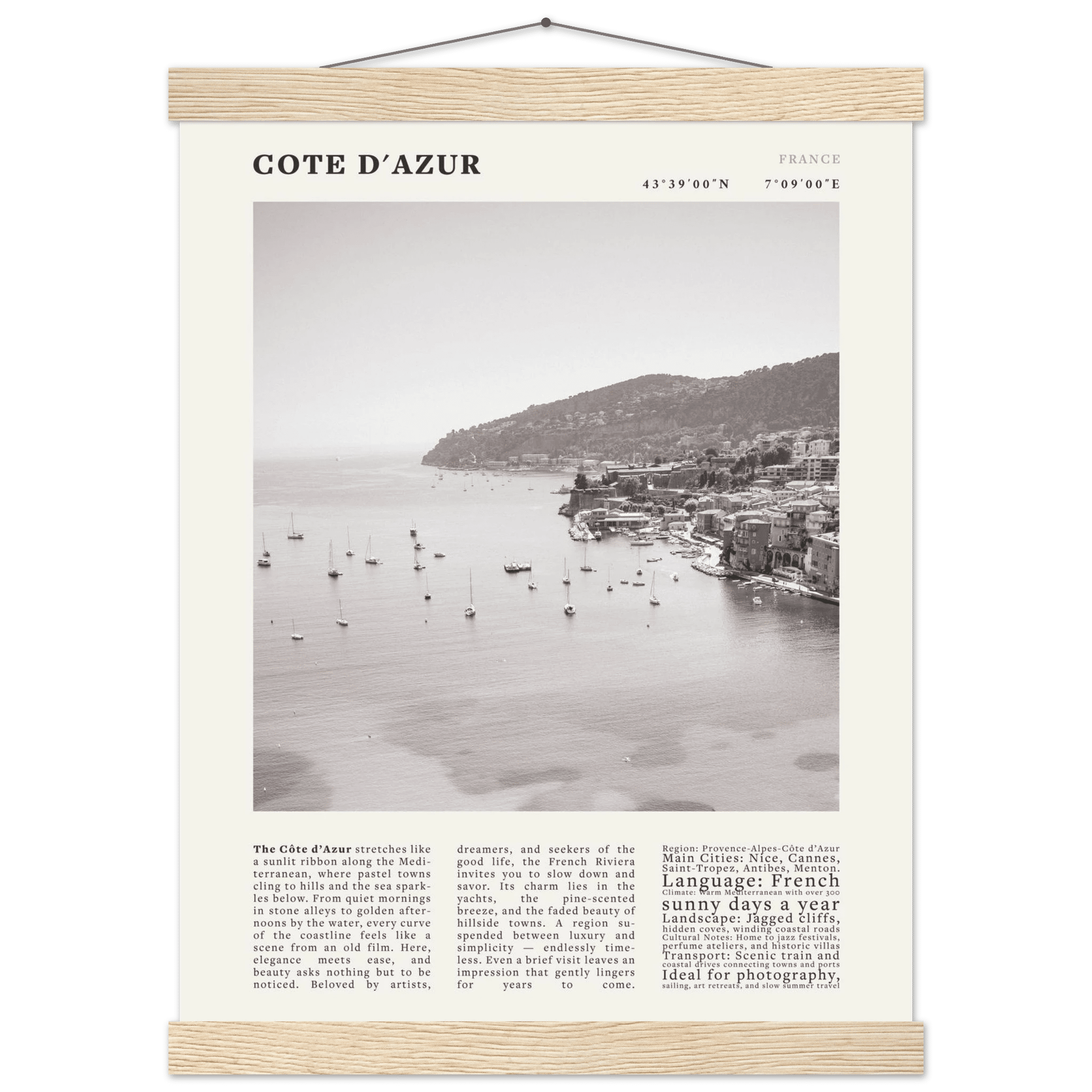 Côte d'Azur Poster Black and White – Vintage French Riviera Coast Print (Digital & Printed Options) - Evergreen Posters