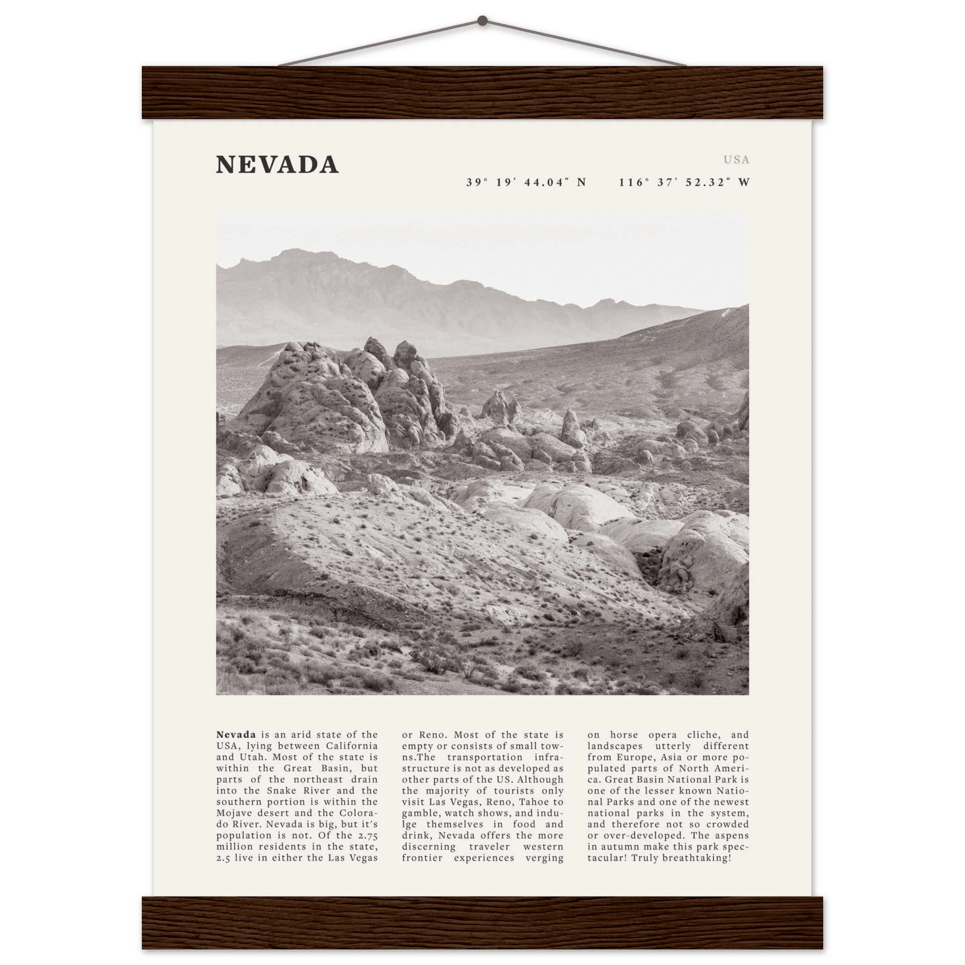 Nevada Poster | Black & White Desert Landscape Wall Art | USA Travel Print Decor - Evergreen Posters