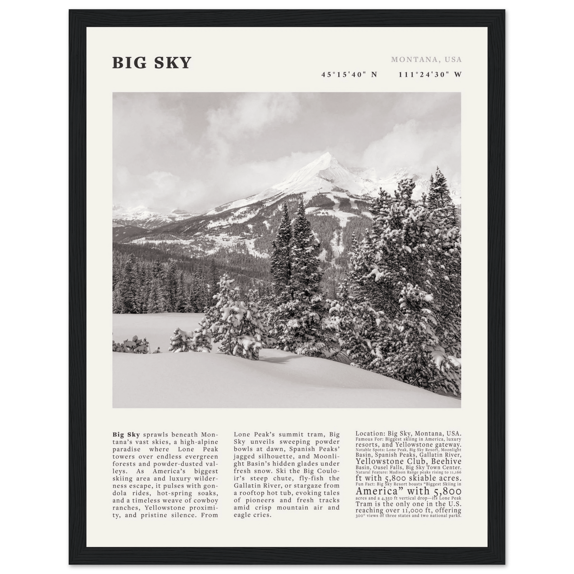 Big Sky Montana Poster Black and White – Vintage Lone Peak Ski Resort Print (Digital & Printed Options) - Evergreen Posters