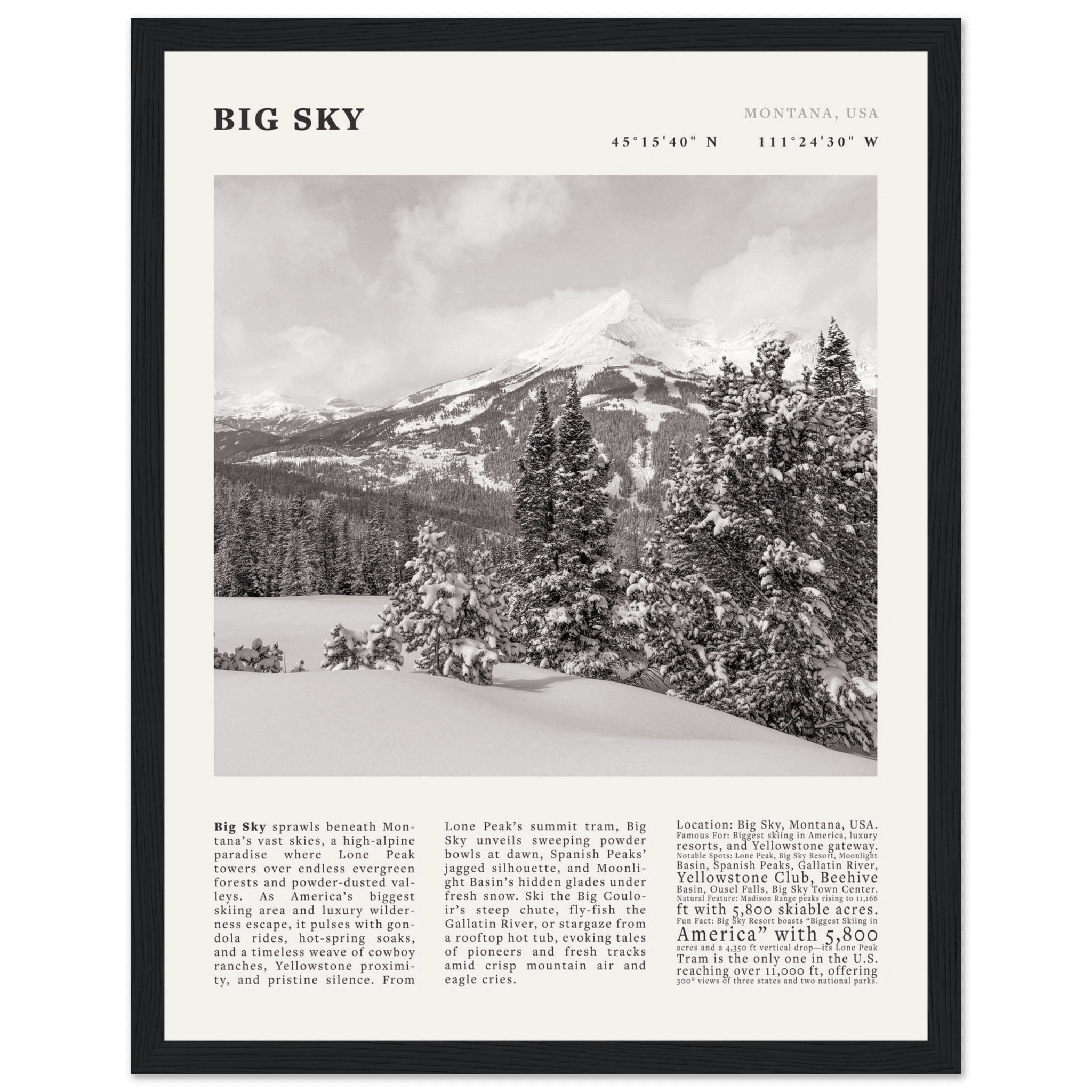 Big Sky Montana Poster Black and White – Vintage Lone Peak Ski Resort Print (Digital & Printed Options) - Evergreen Posters