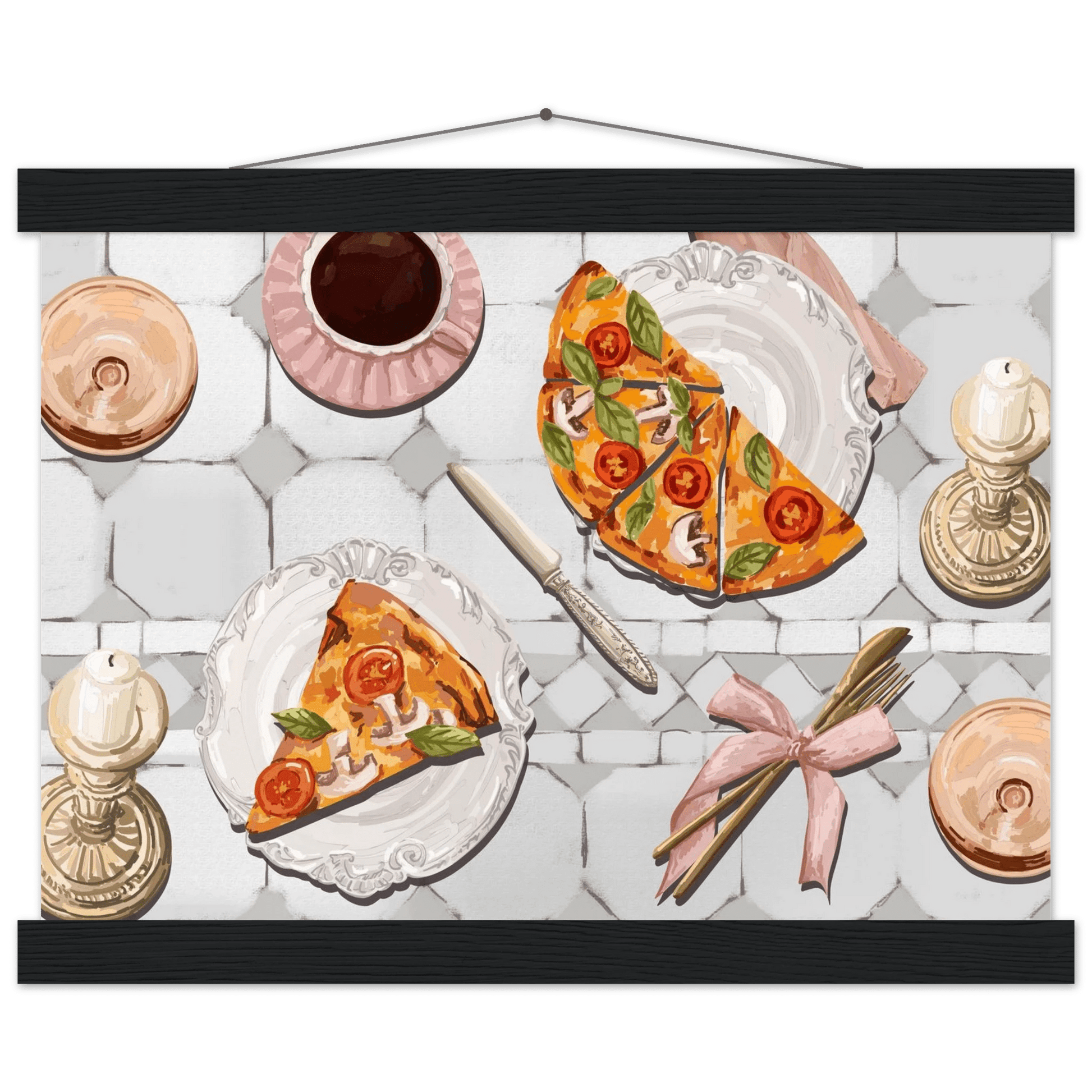 Pizza & Tea Kitchen Poster | Horizontal Food Wall Art | Italian Dining Room Print - Evergreen Posters
