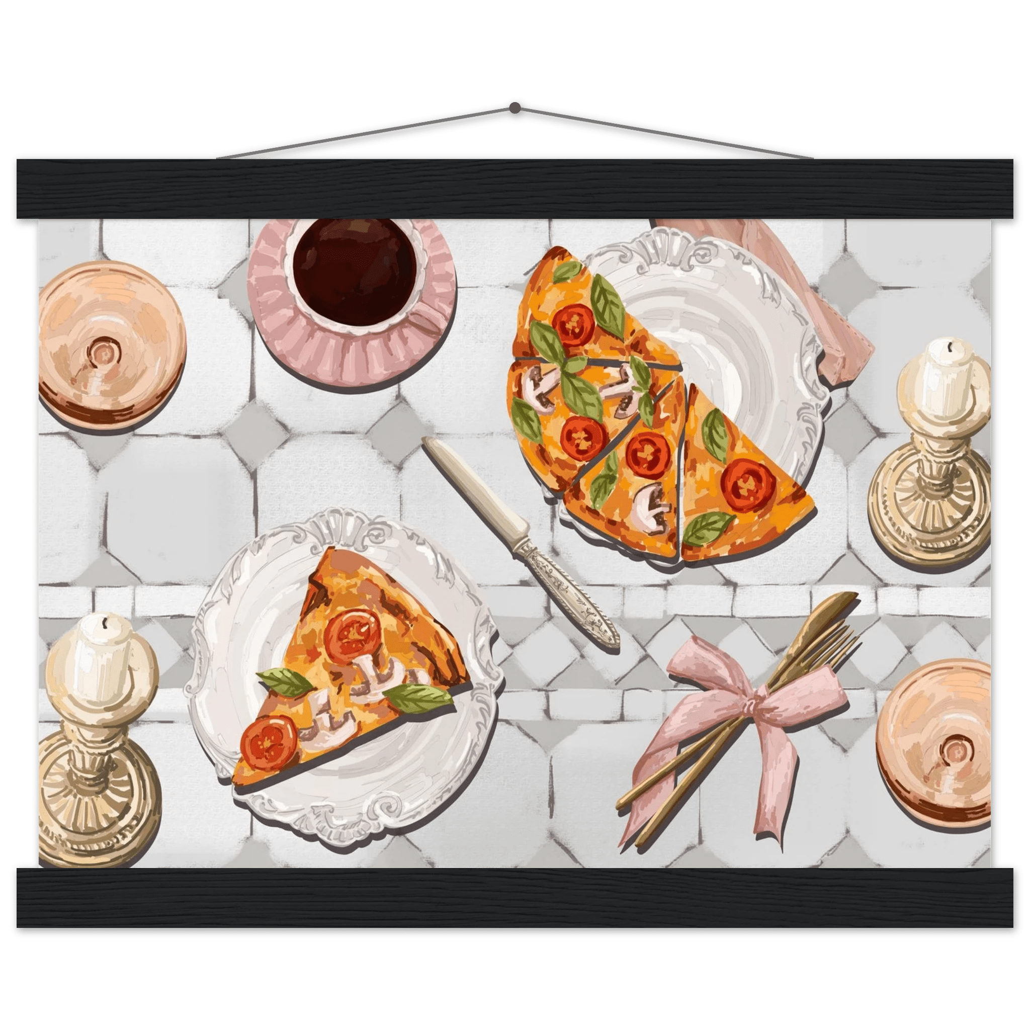 Pizza & Tea Kitchen Poster | Horizontal Food Wall Art | Italian Dining Room Print - Evergreen Posters