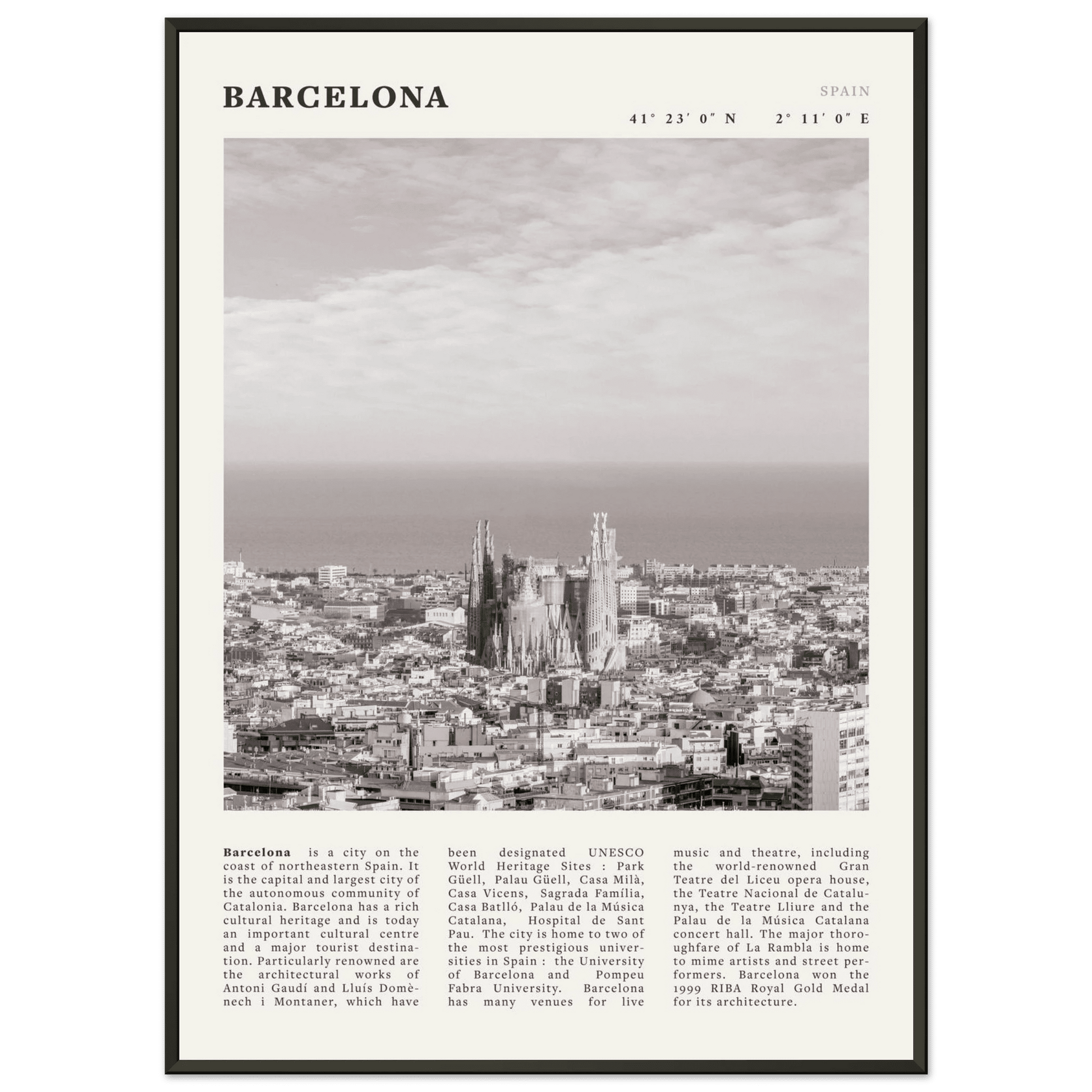 Barcelona Poster | Black & White Sagrada Familia Wall Art | Spain Travel Print - Evergreen Posters