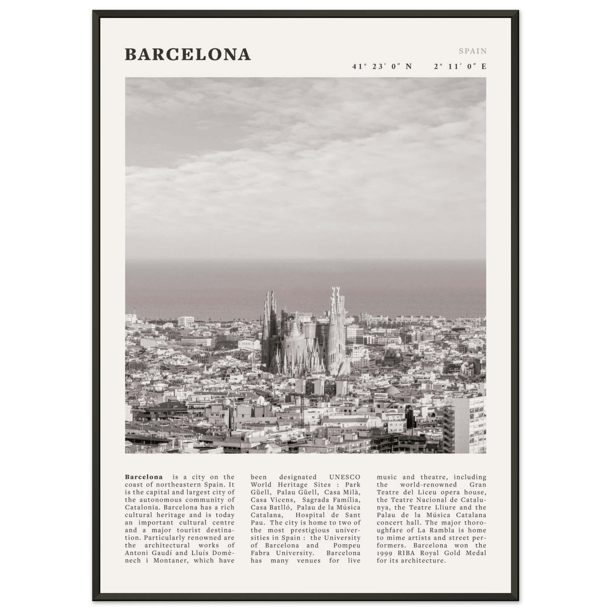 Barcelona Poster | Black & White Sagrada Familia Wall Art | Spain Travel Print - Evergreen Posters