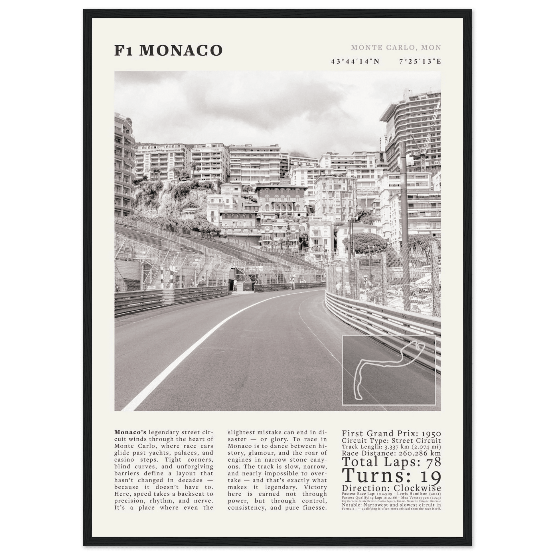 F1 Monaco Poster Black and White – Vintage Monte Carlo Street Circuit Print (Digital & Printed Options) - Evergreen Posters