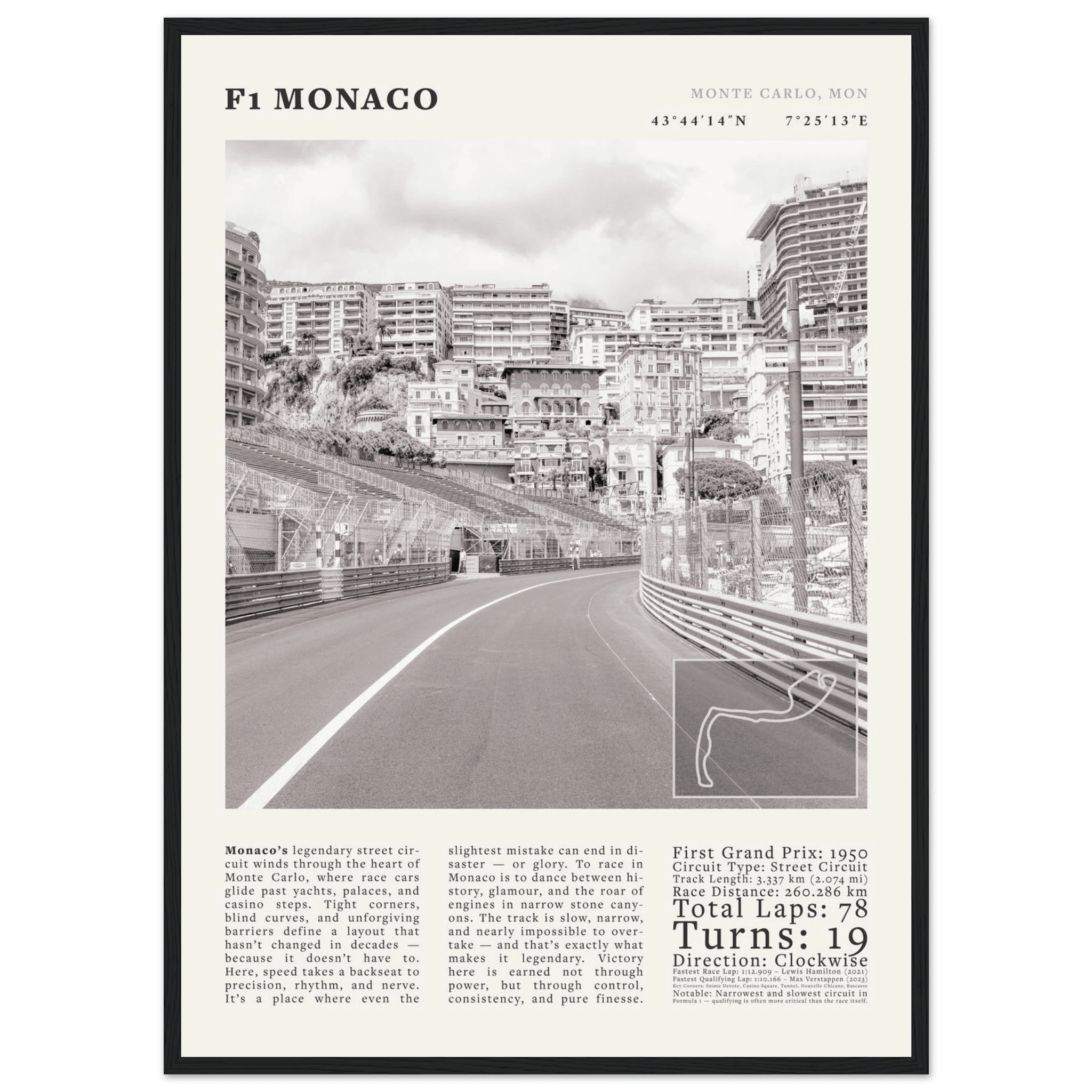 F1 Monaco Poster Black and White – Vintage Monte Carlo Street Circuit Print (Digital & Printed Options) - Evergreen Posters