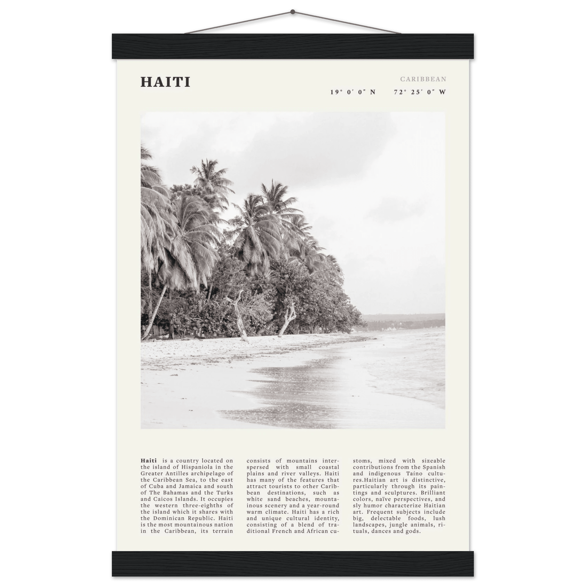 Haiti Poster | Black & White Caribbean Beach Wall Art | Tropical Travel Print - Evergreen Posters