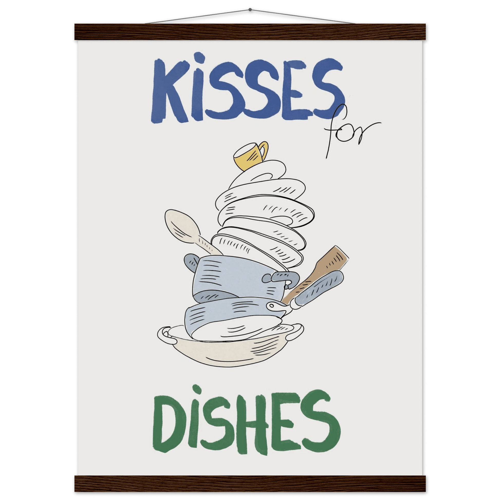 Kisses for Dishes Poster – Funny Kitchen Wall Art Print (Digital & Printed Options) - Evergreen Posters