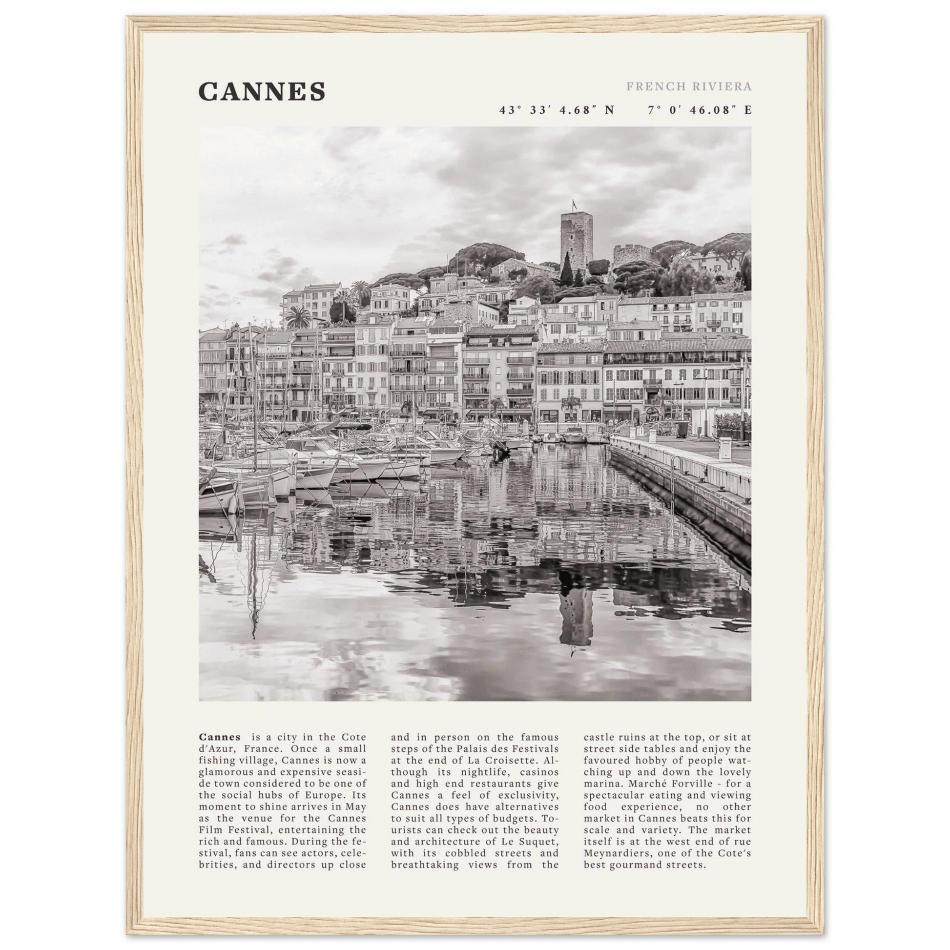 Cannes Poster | Black & White French Riviera Wall Art | France Travel Print - Evergreen Posters