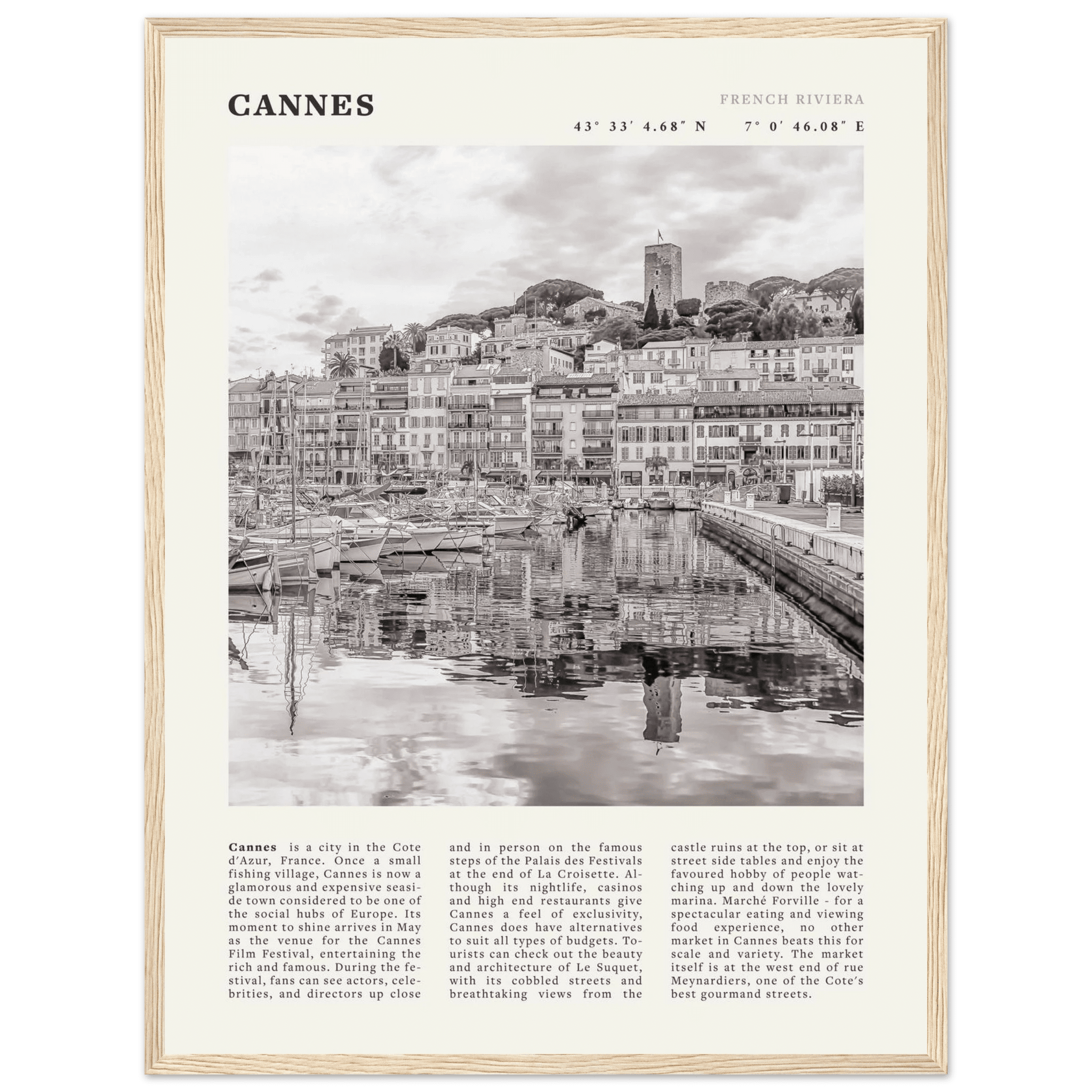 Cannes Poster | Black & White French Riviera Wall Art | France Travel Print - Evergreen Posters