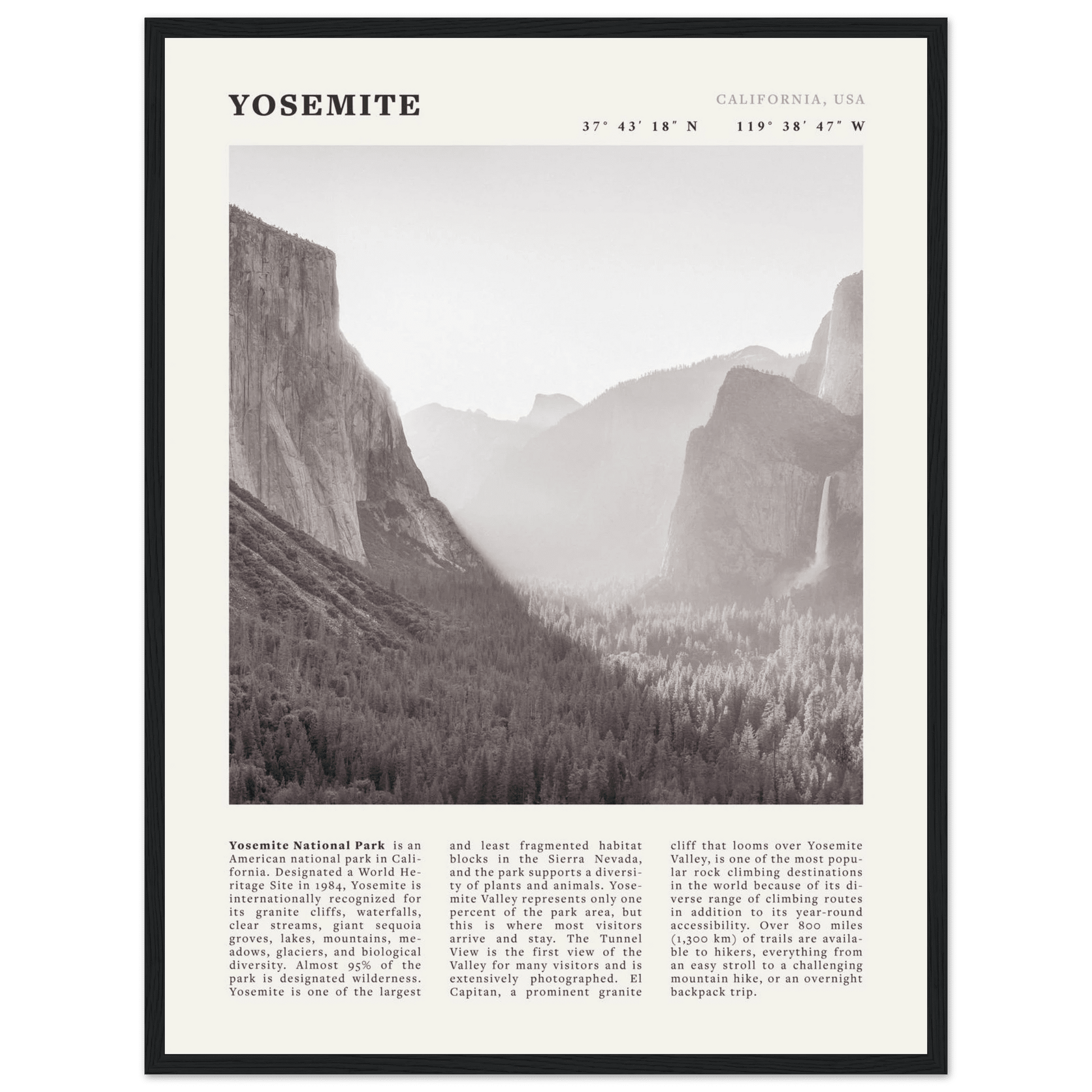 Yosemite Poster | Black & White National Park Wall Art | California Nature Print - Evergreen Posters