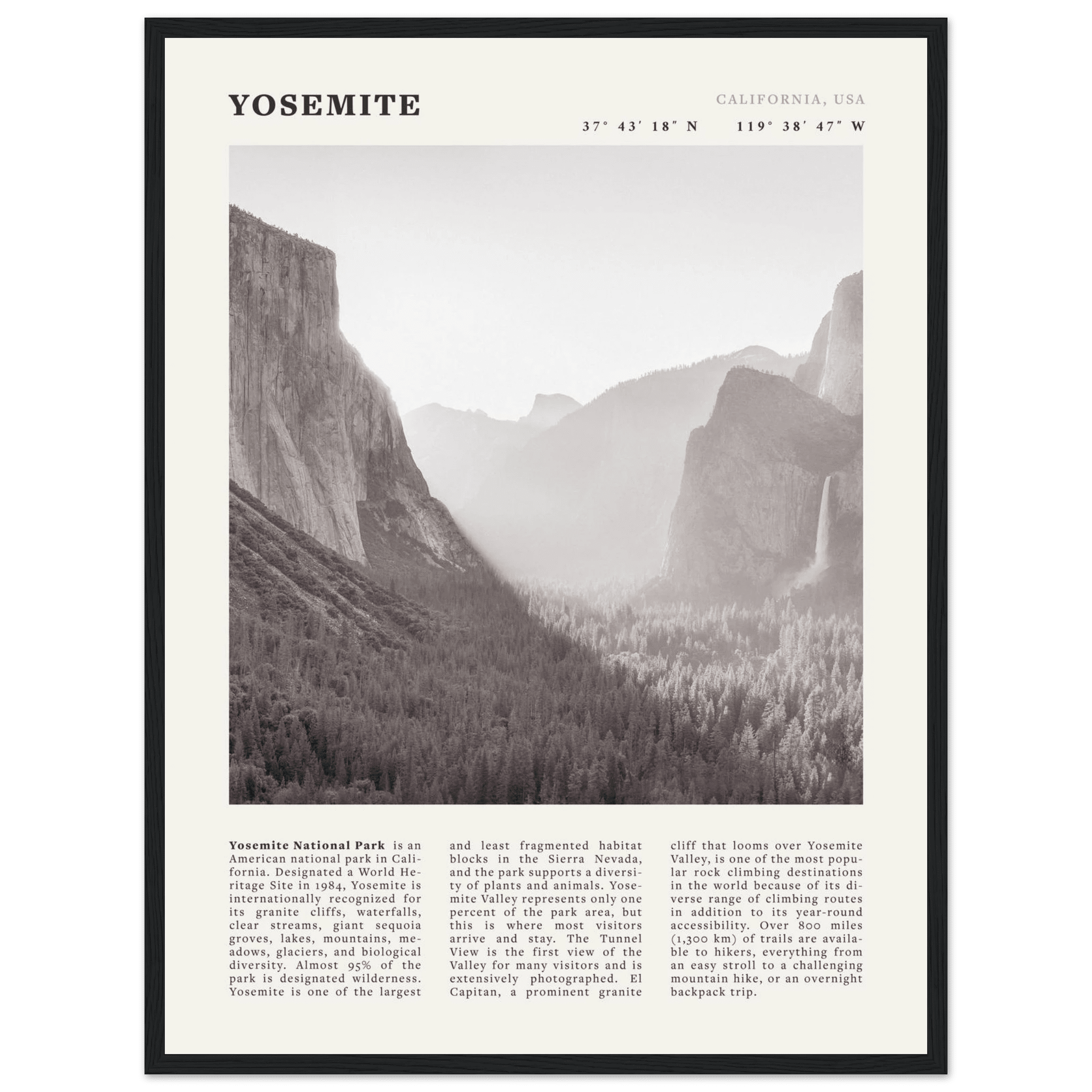 Yosemite Poster | Black & White National Park Wall Art | California Nature Print - Evergreen Posters