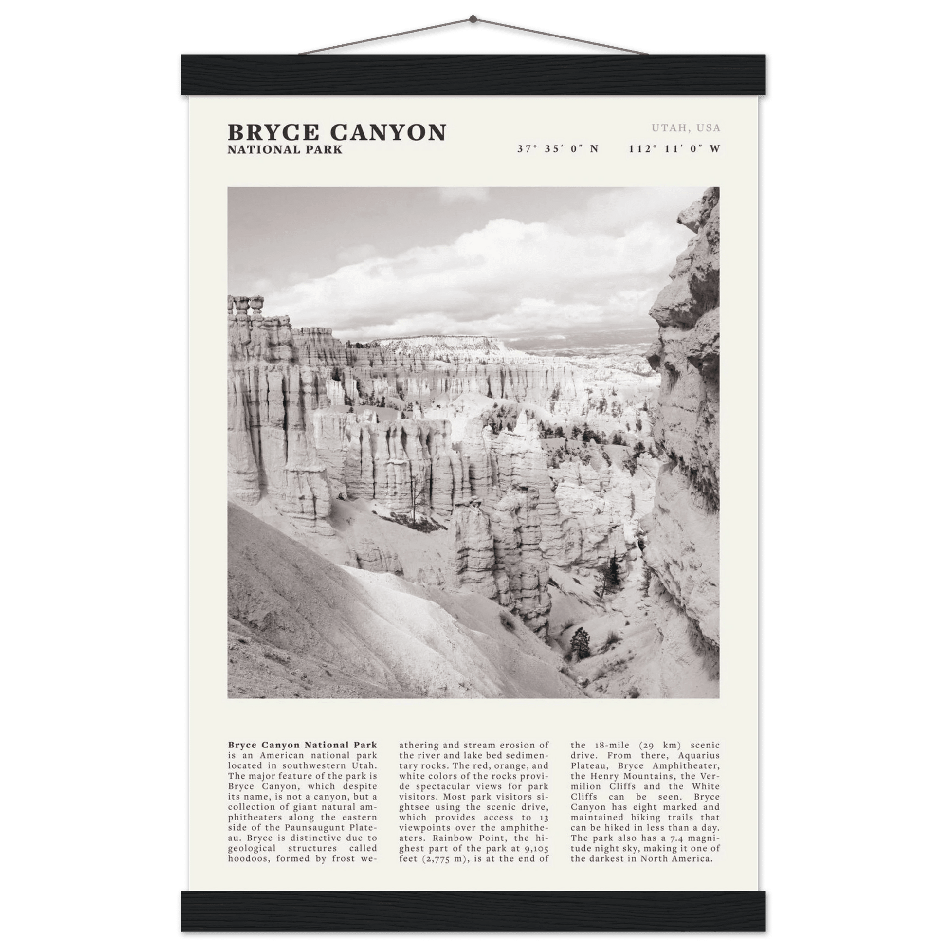 Bryce Canyon National Park Poster | Black & White Utah Hoodoos Wall Art Print - Evergreen Posters - 51