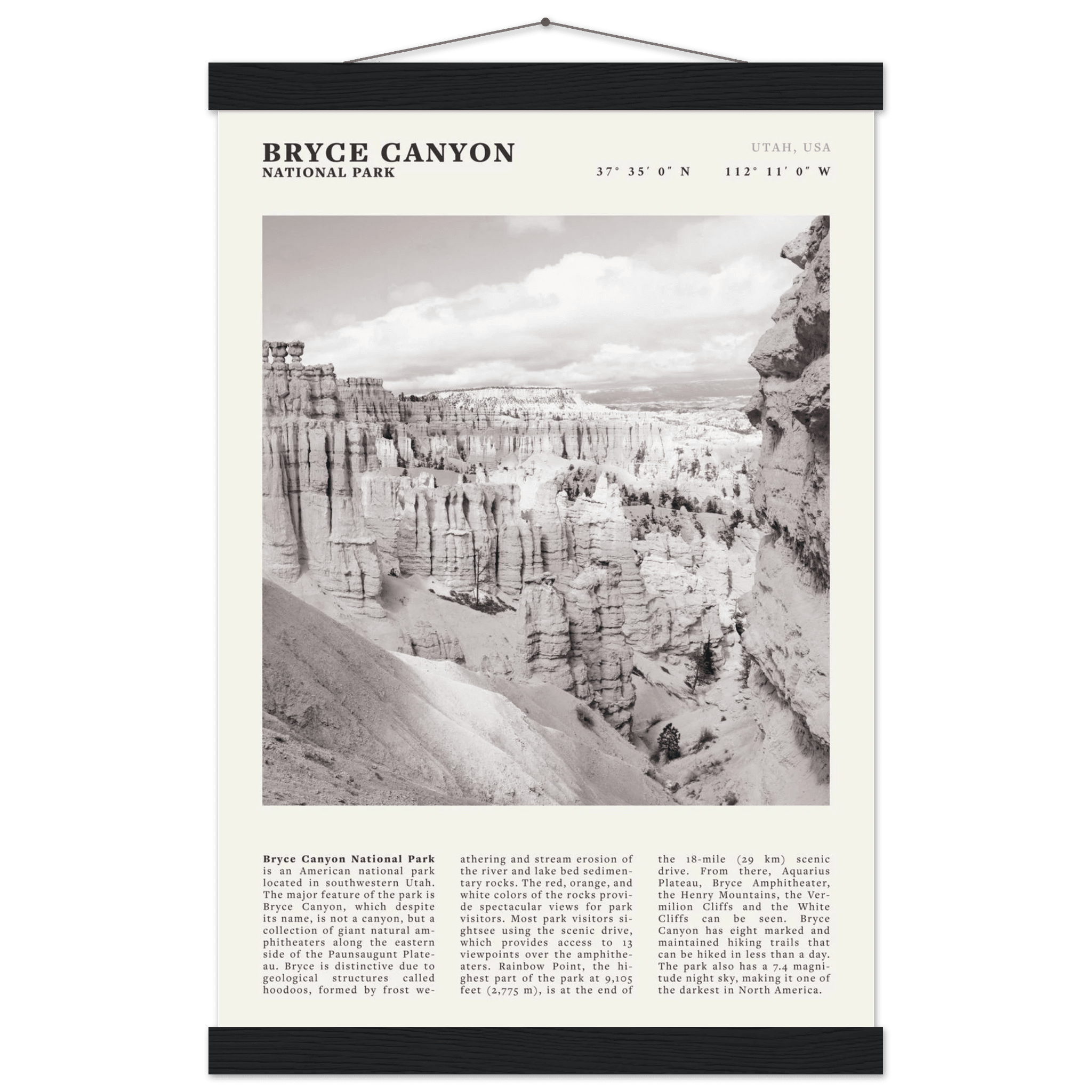 Bryce Canyon National Park Poster | Black & White Utah Hoodoos Wall Art Print - Evergreen Posters - 51