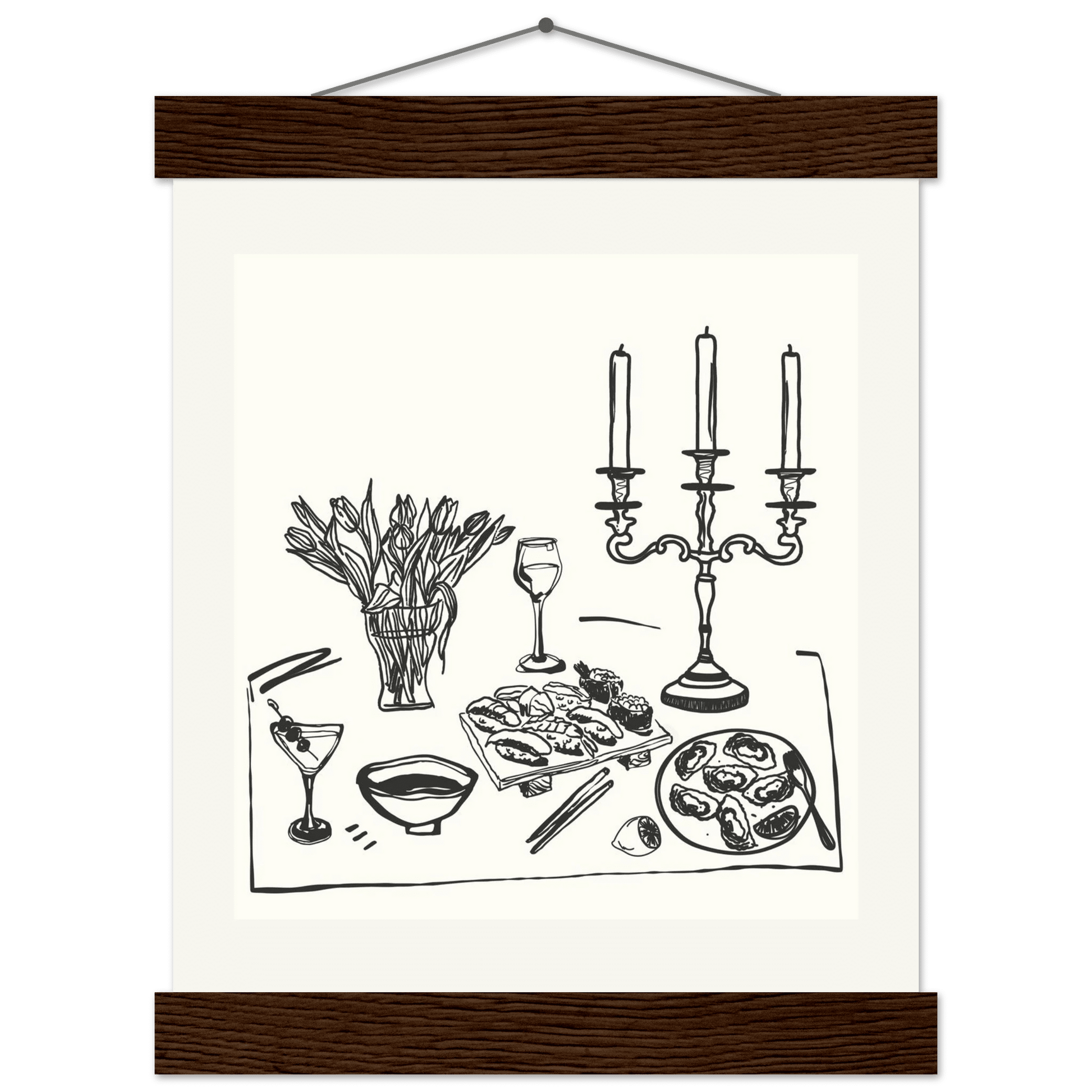 Fine Dining Table Print | Black Line Art Kitchen Wall Art | Elegant Dining Room Poster - Evergreen Posters