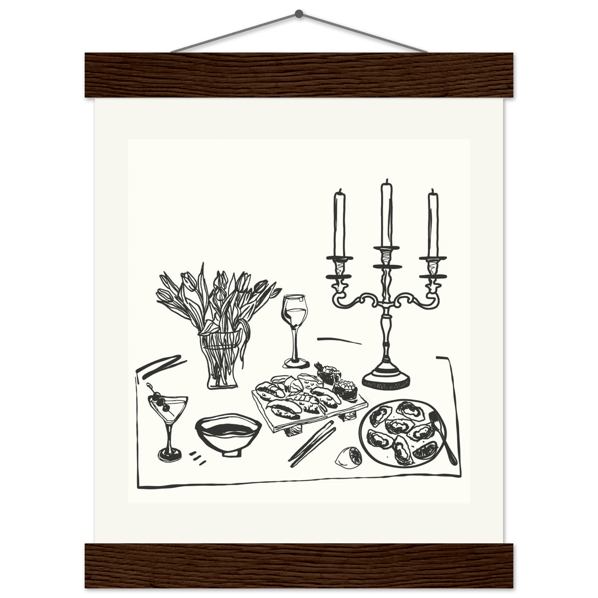 Fine Dining Table Print | Black Line Art Kitchen Wall Art | Elegant Dining Room Poster - Evergreen Posters