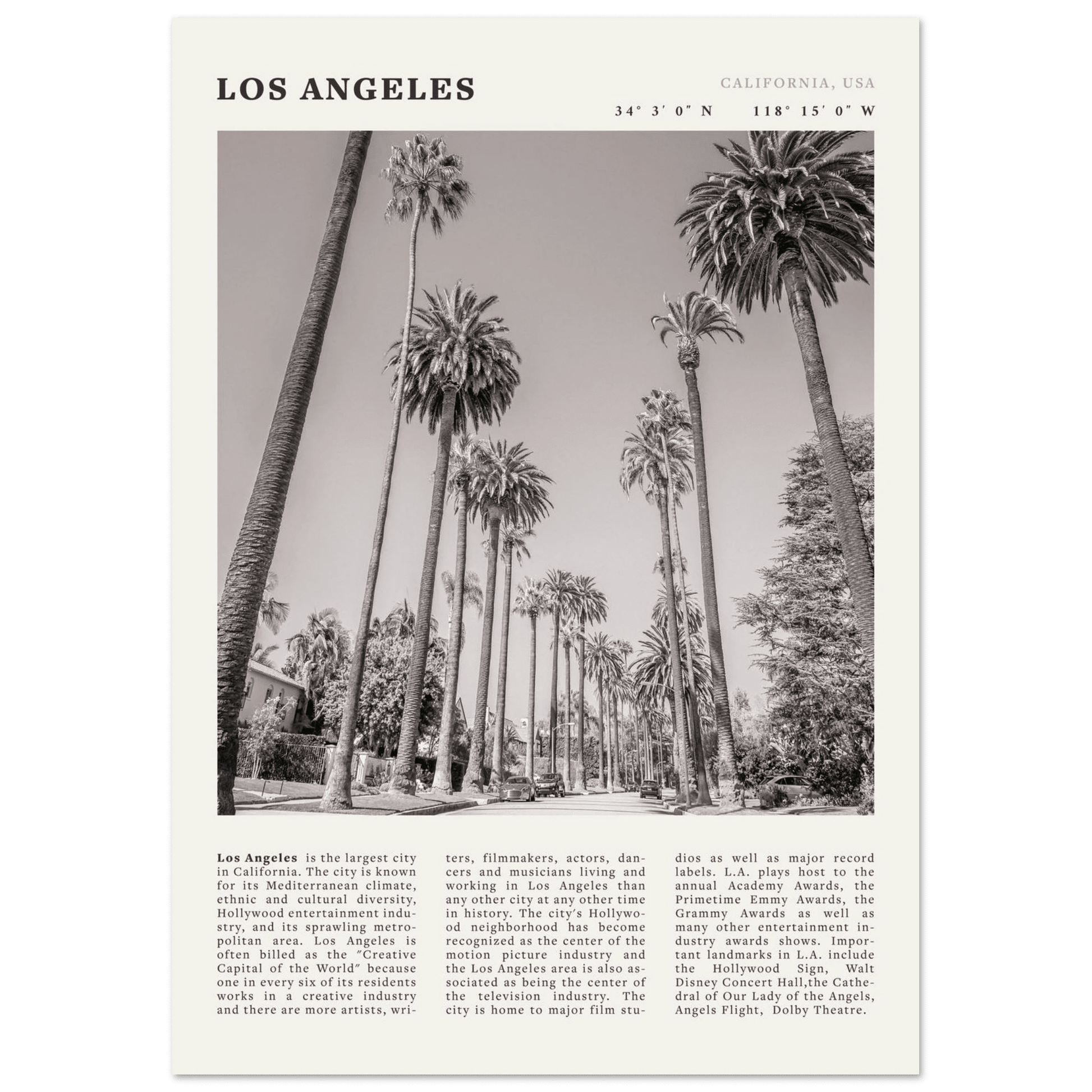 Los Angeles Poster | Black & White Palm Trees Wall Art | California Travel Print - Evergreen Posters