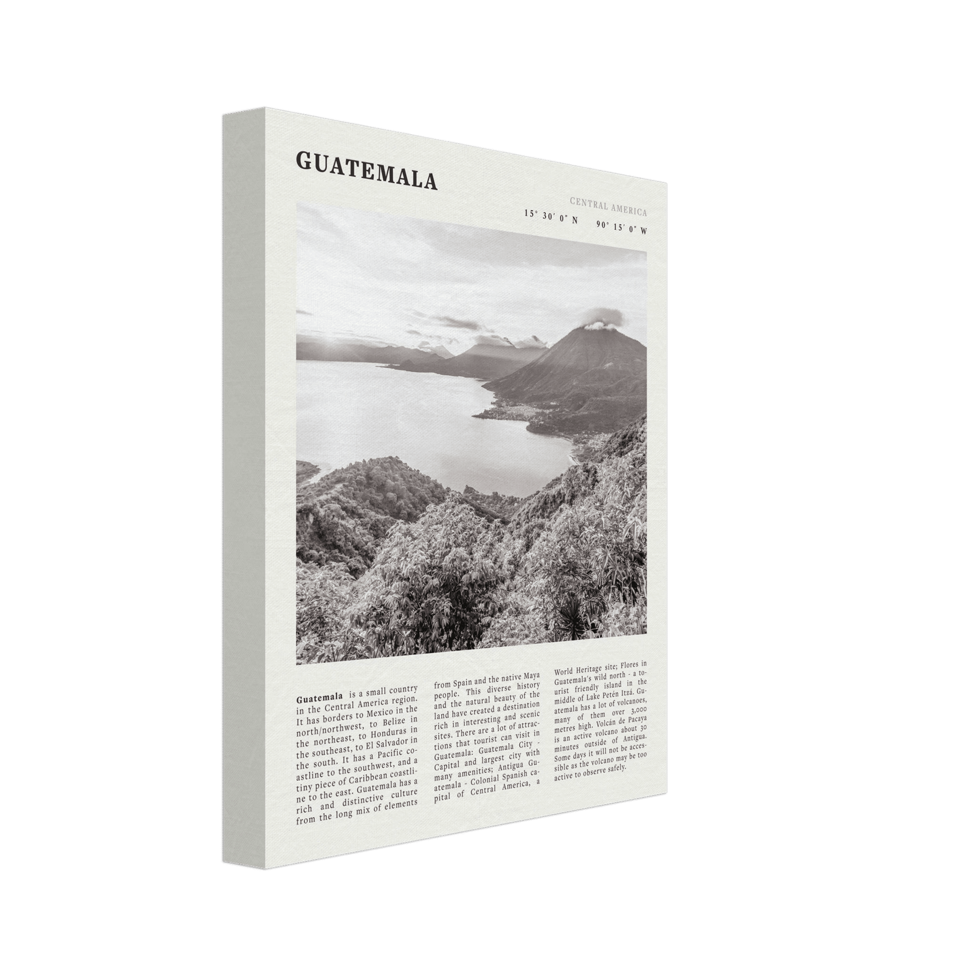 Guatemala Poster | Black & White Lake Atitlan Wall Art | Central America Travel Print - Evergreen Posters