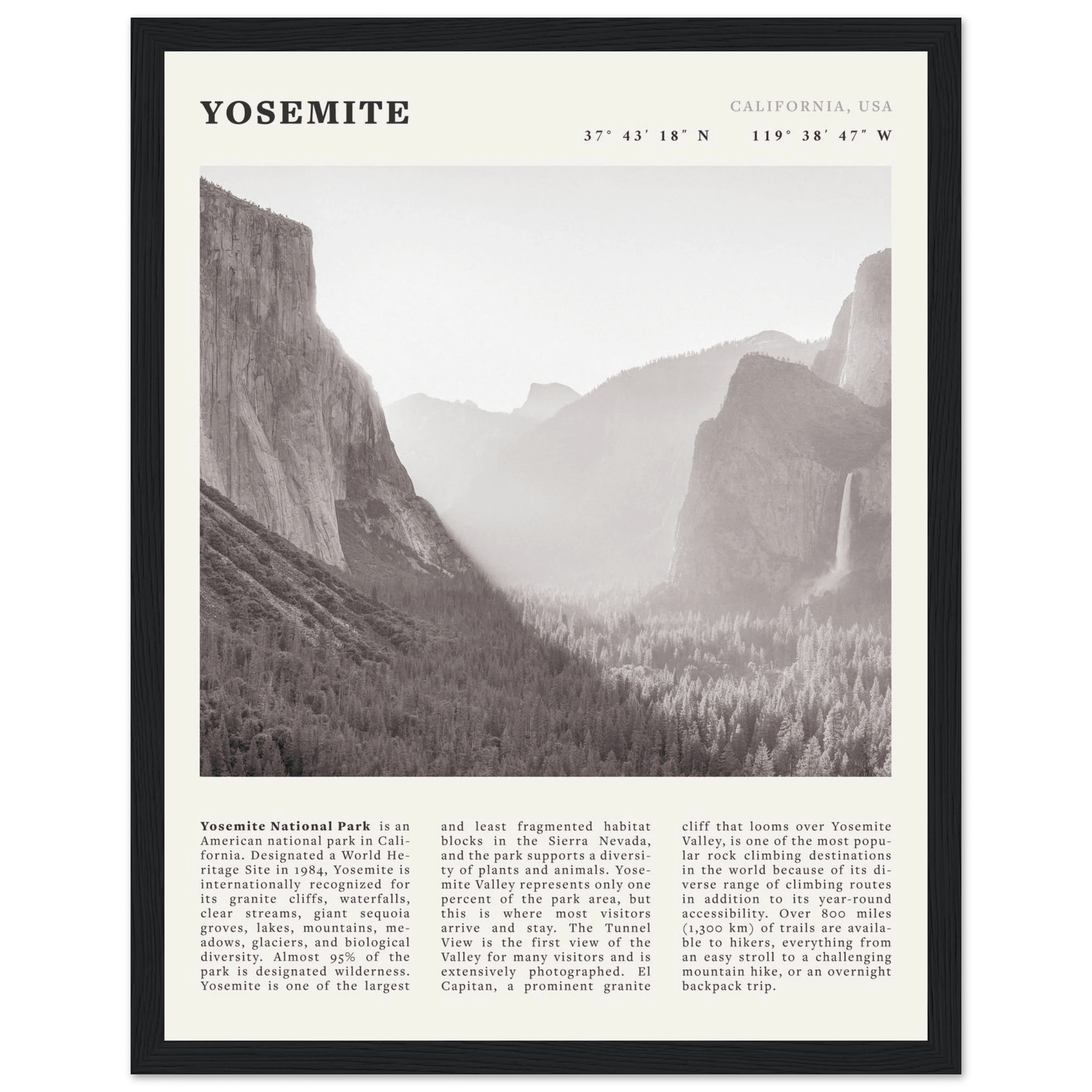 Yosemite Poster | Black & White National Park Wall Art | California Nature Print - Evergreen Posters