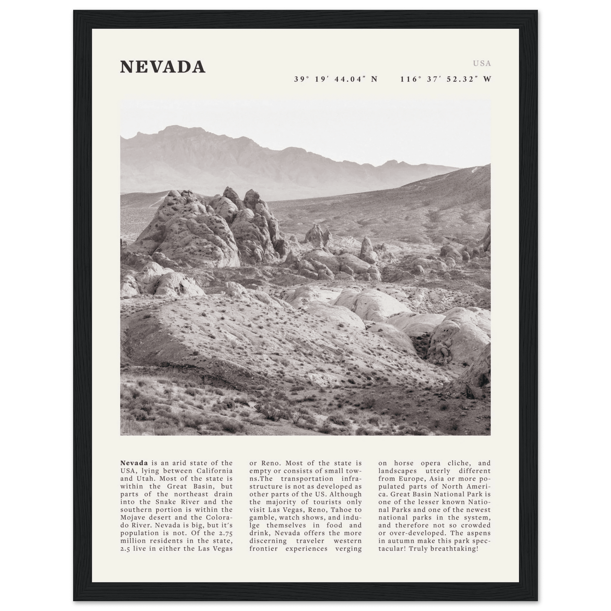 Nevada Poster | Black & White Desert Landscape Wall Art | USA Travel Print Decor - Evergreen Posters